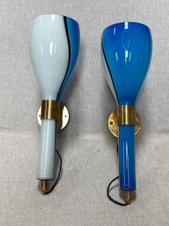 Pair of Hand Blown Venini Sconces with Brass Mounts 1950s