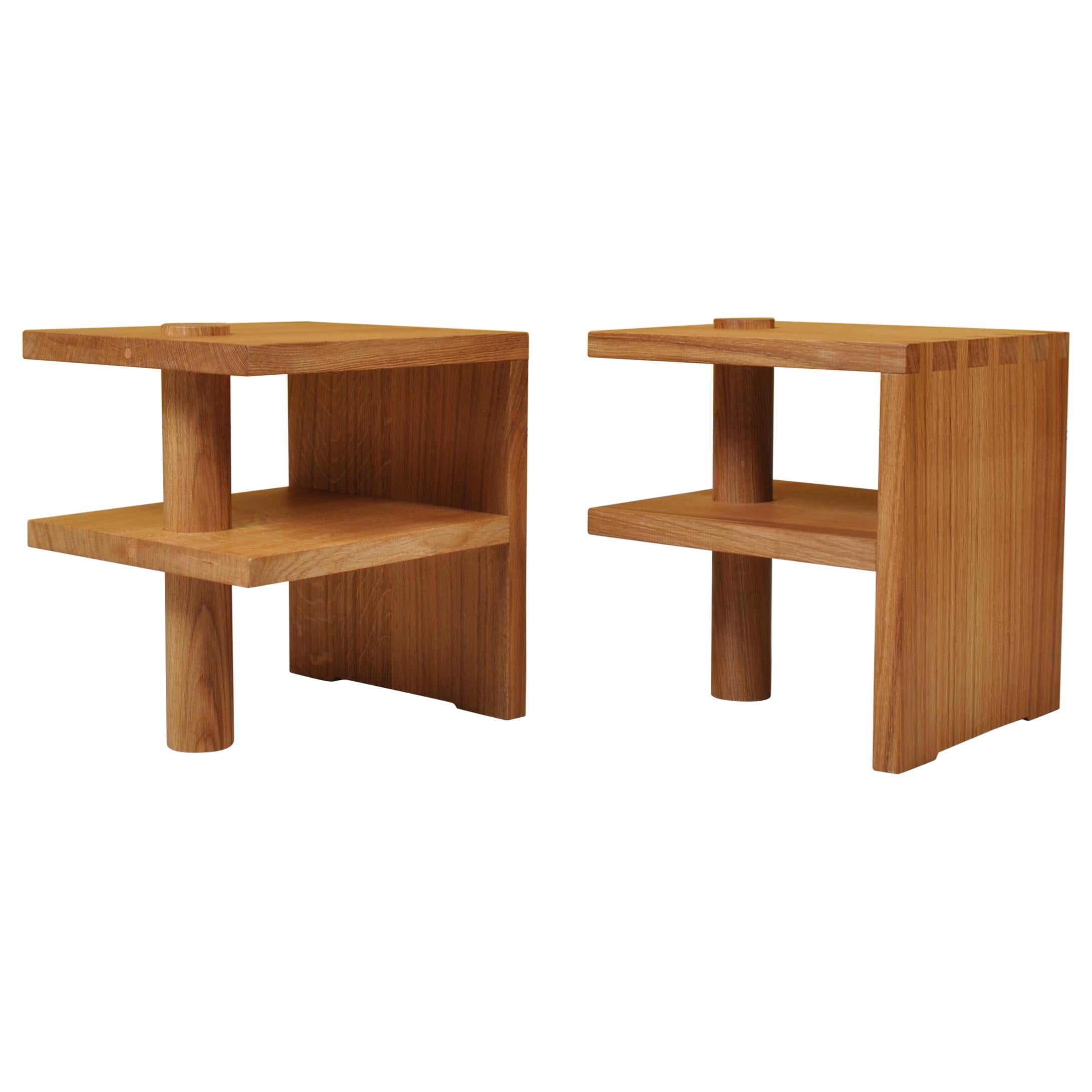 Pair of Handcrafted Architectural Oak Nightstands