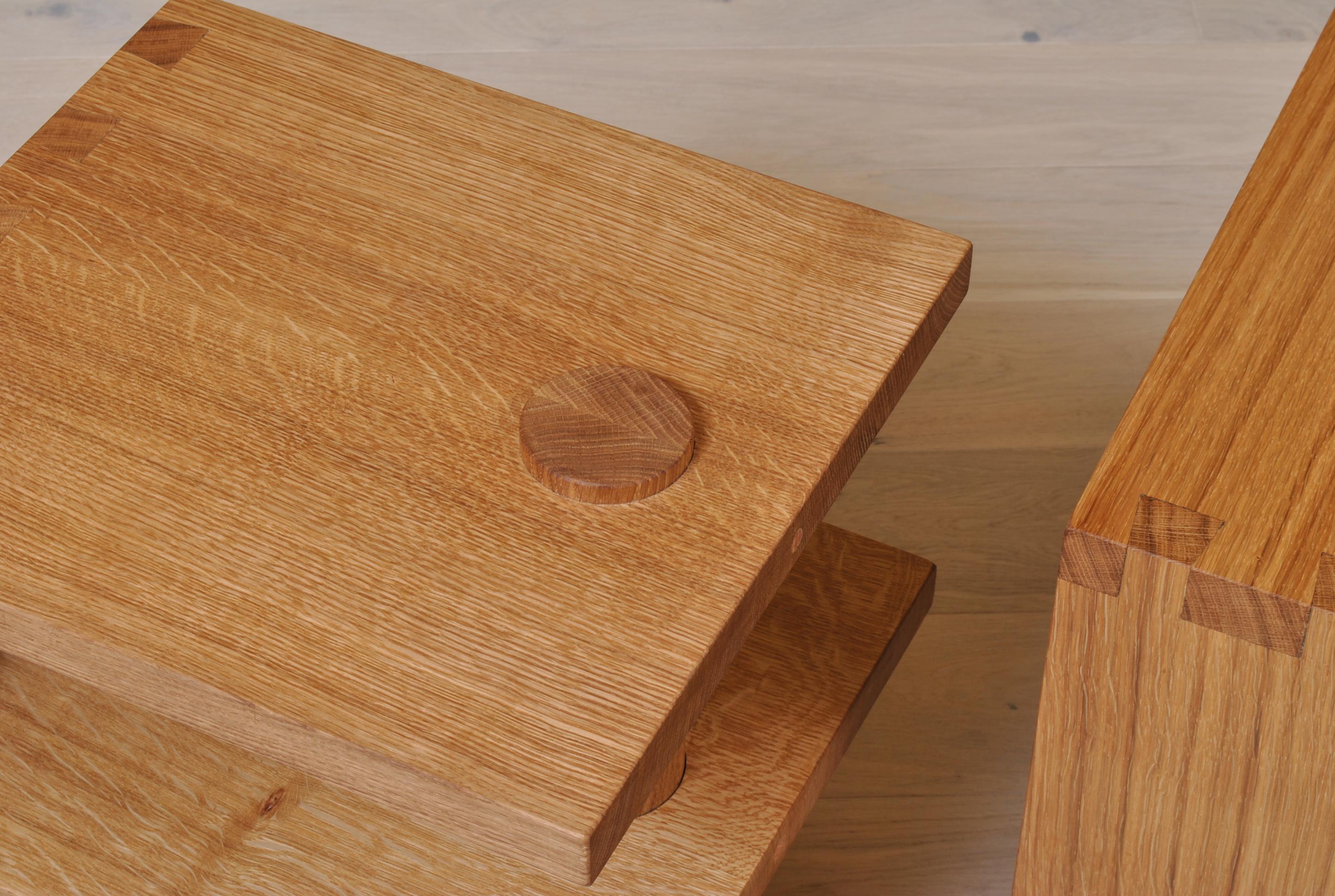 Post-Modern Pair of Handcrafted Architectural Oak Stools