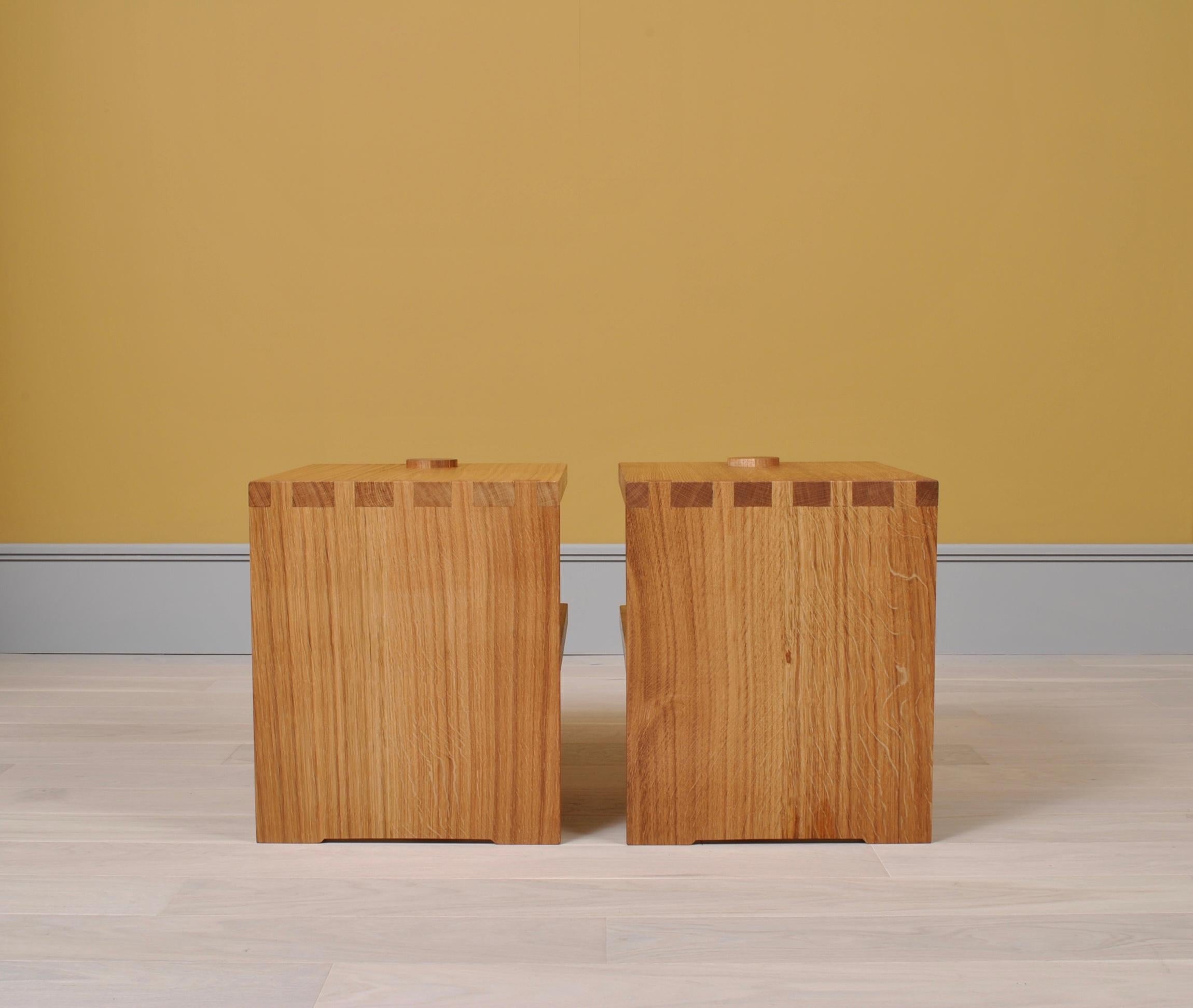 English Pair of Handcrafted Architectural Oak Stools