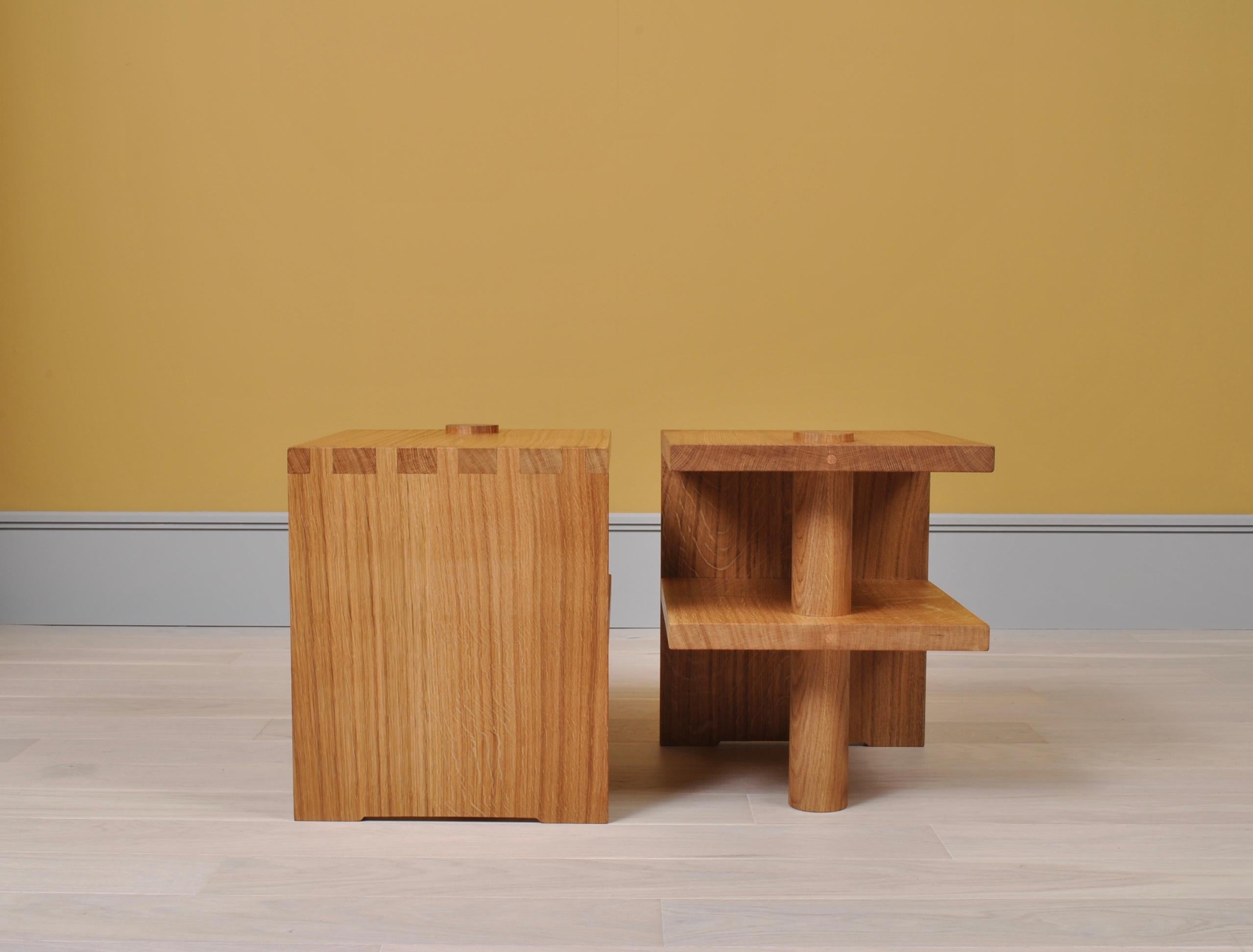 Hand-Crafted Pair of Handcrafted Architectural Oak Stools