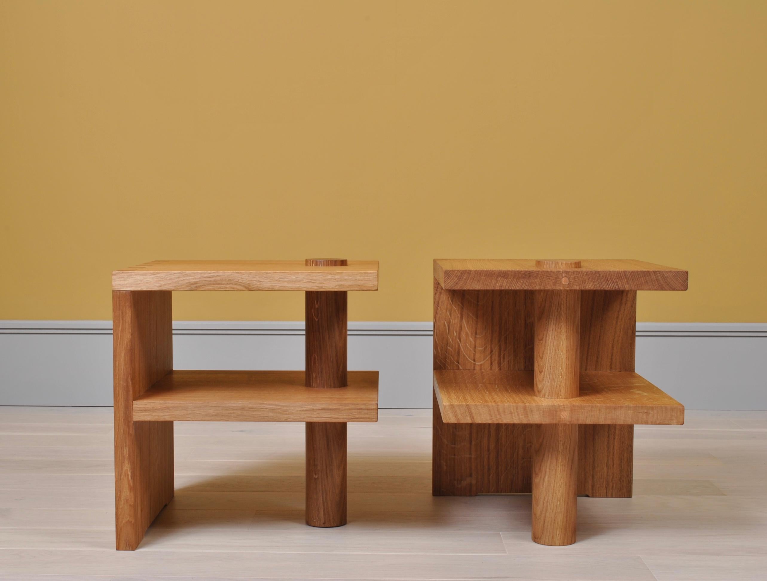 Pair of Handcrafted Architectural Oak Stools In New Condition In London, GB