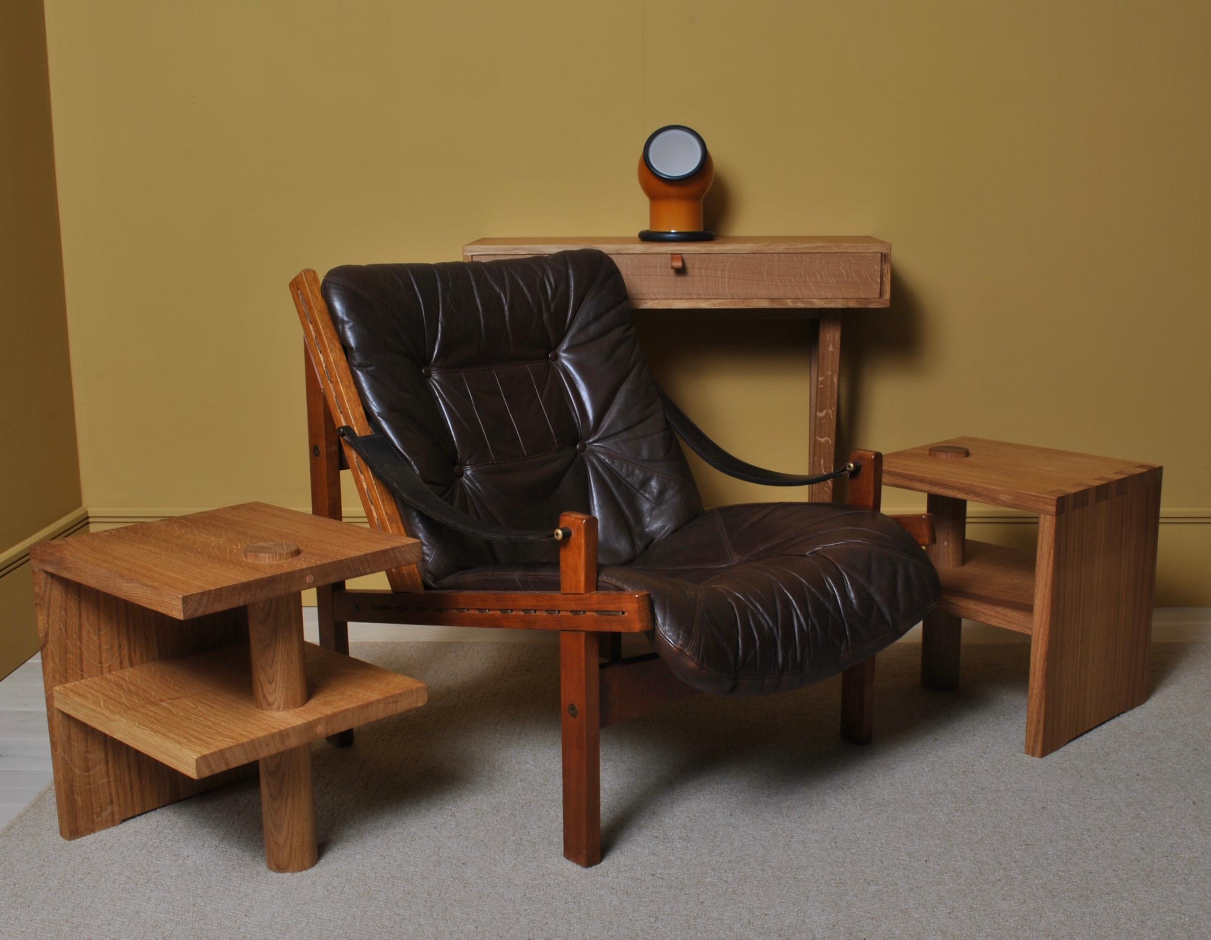 Contemporary Pair of Handcrafted Architectural Oak Stools