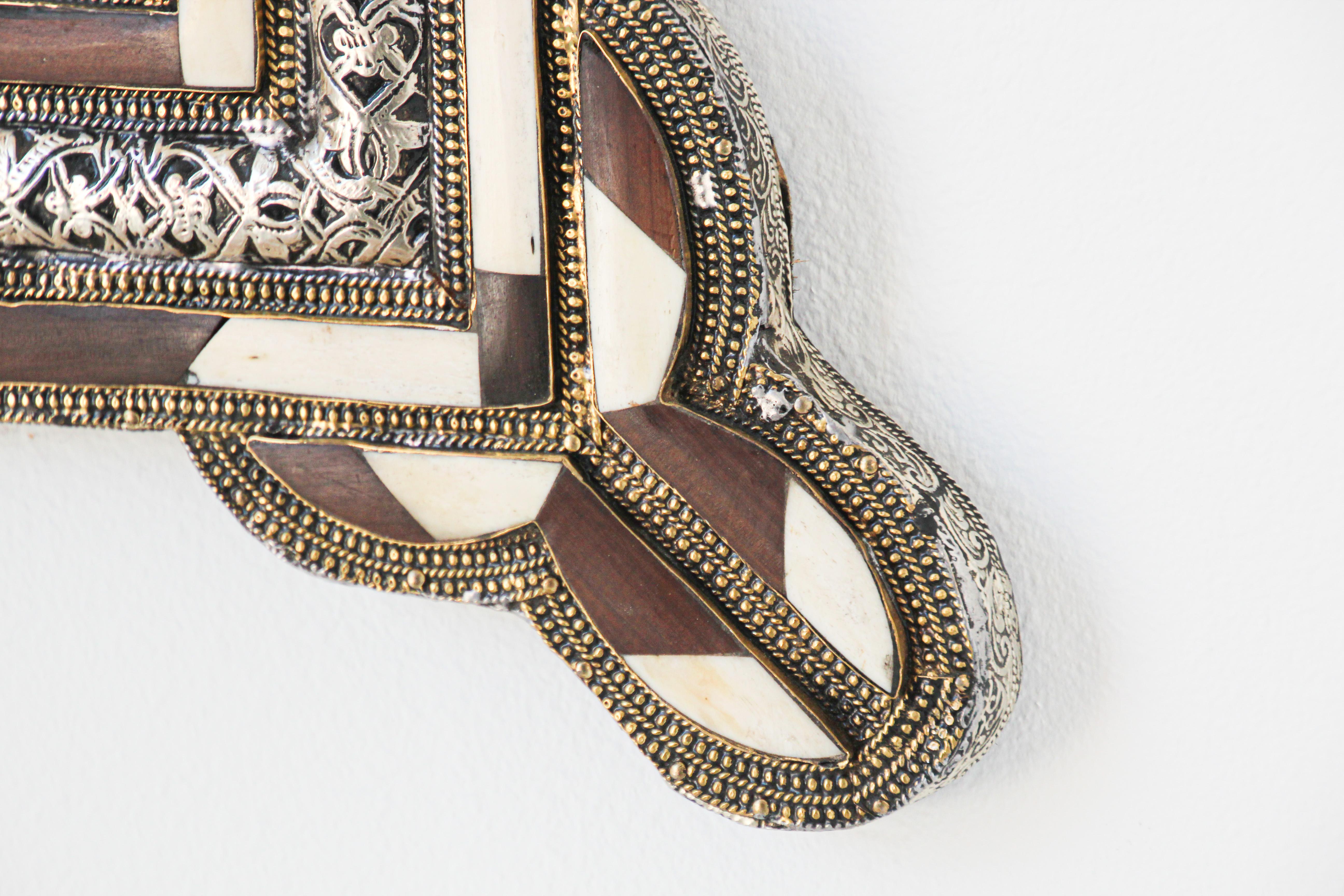 Pair of Handcrafted Bone Inlay Arched Moroccan Mirrors 7