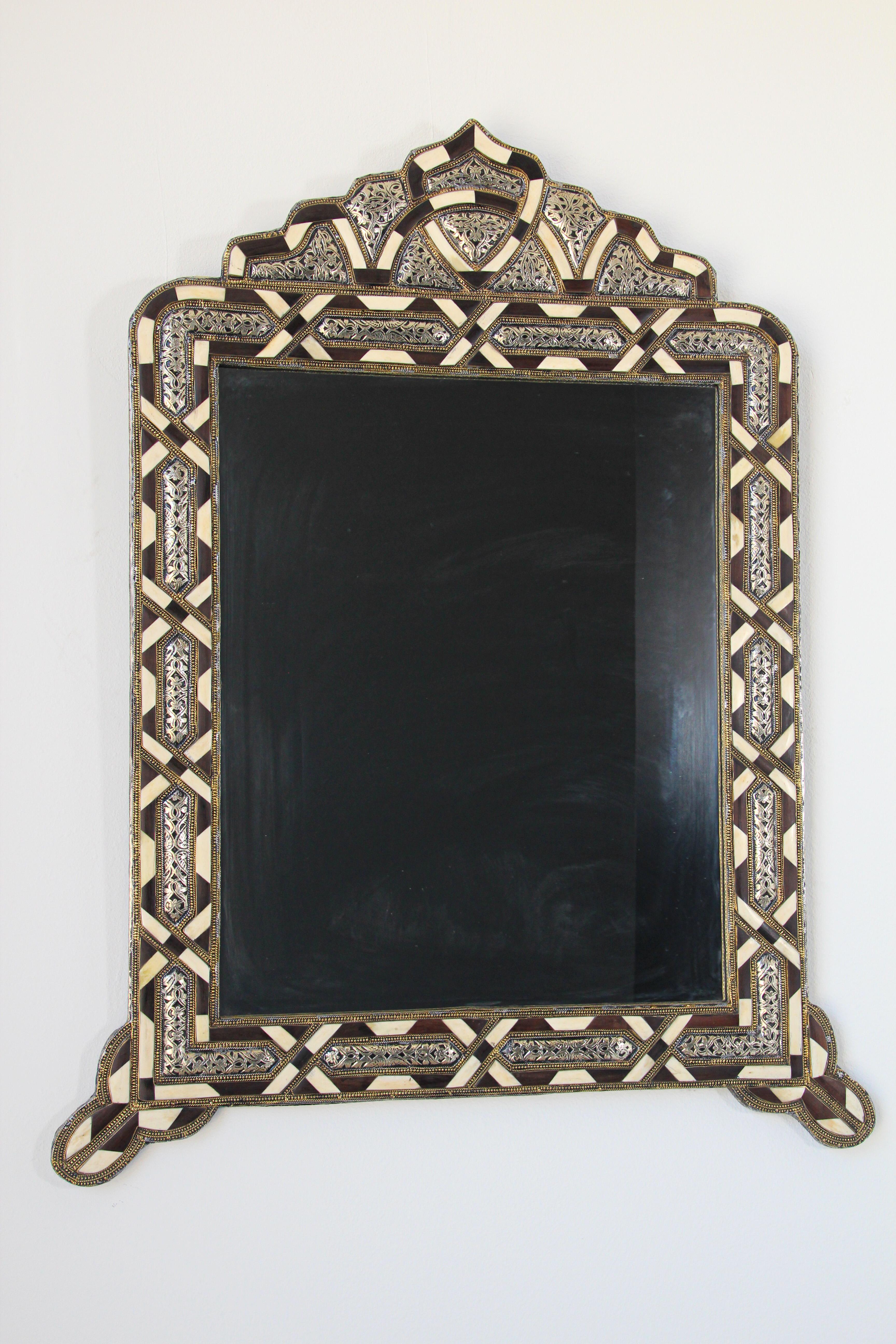 Pair of Handcrafted Bone Inlay Arched Moroccan Mirrors 9