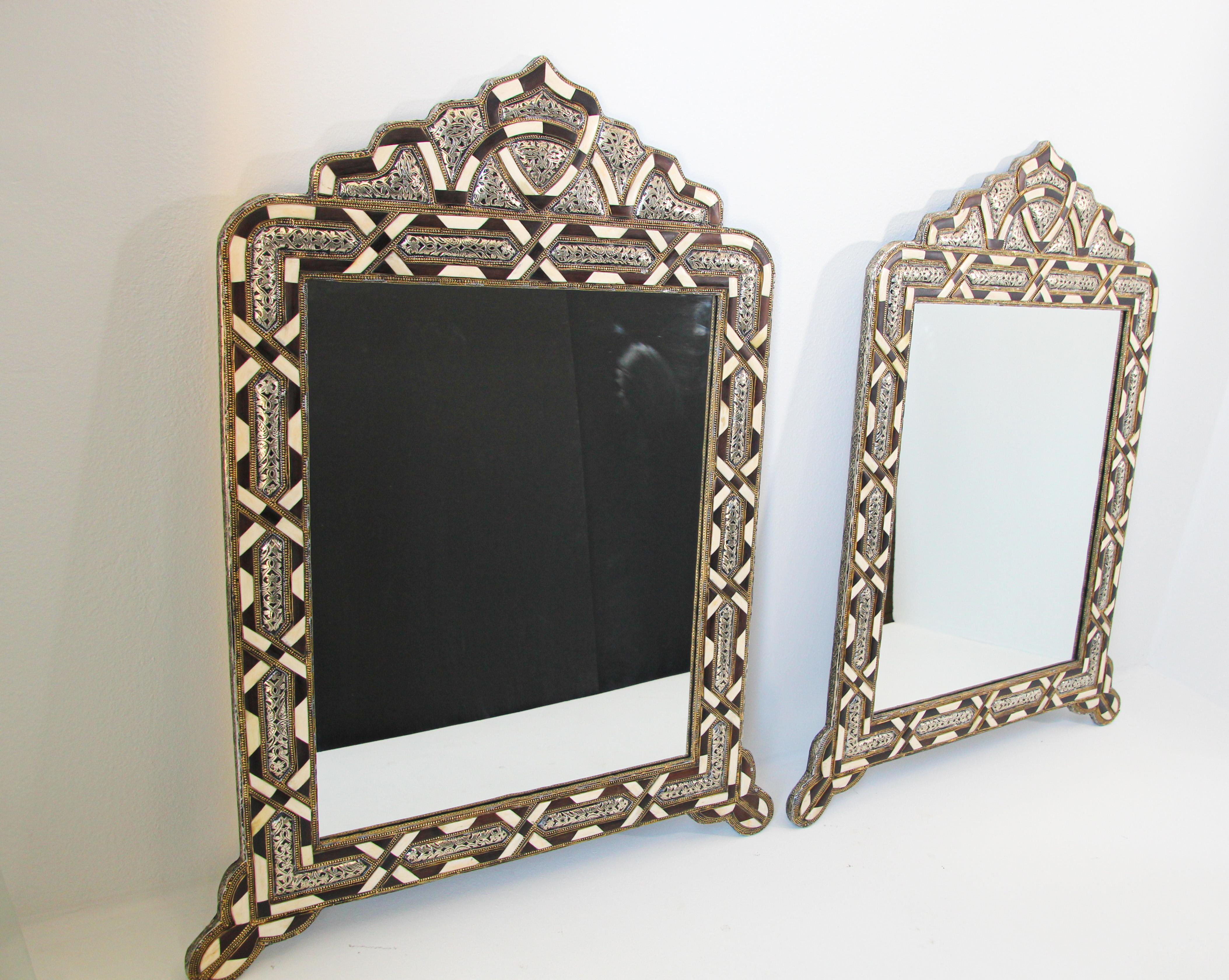 Pair of Handcrafted Bone Inlay Arched Moroccan Mirrors 13