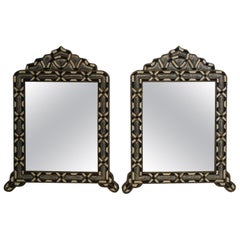 Pair of Handcrafted Bone Inlay Arched Moroccan Mirrors