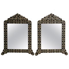 Pair of Handcrafted Bone Inlay Arched Moroccan Mirrors