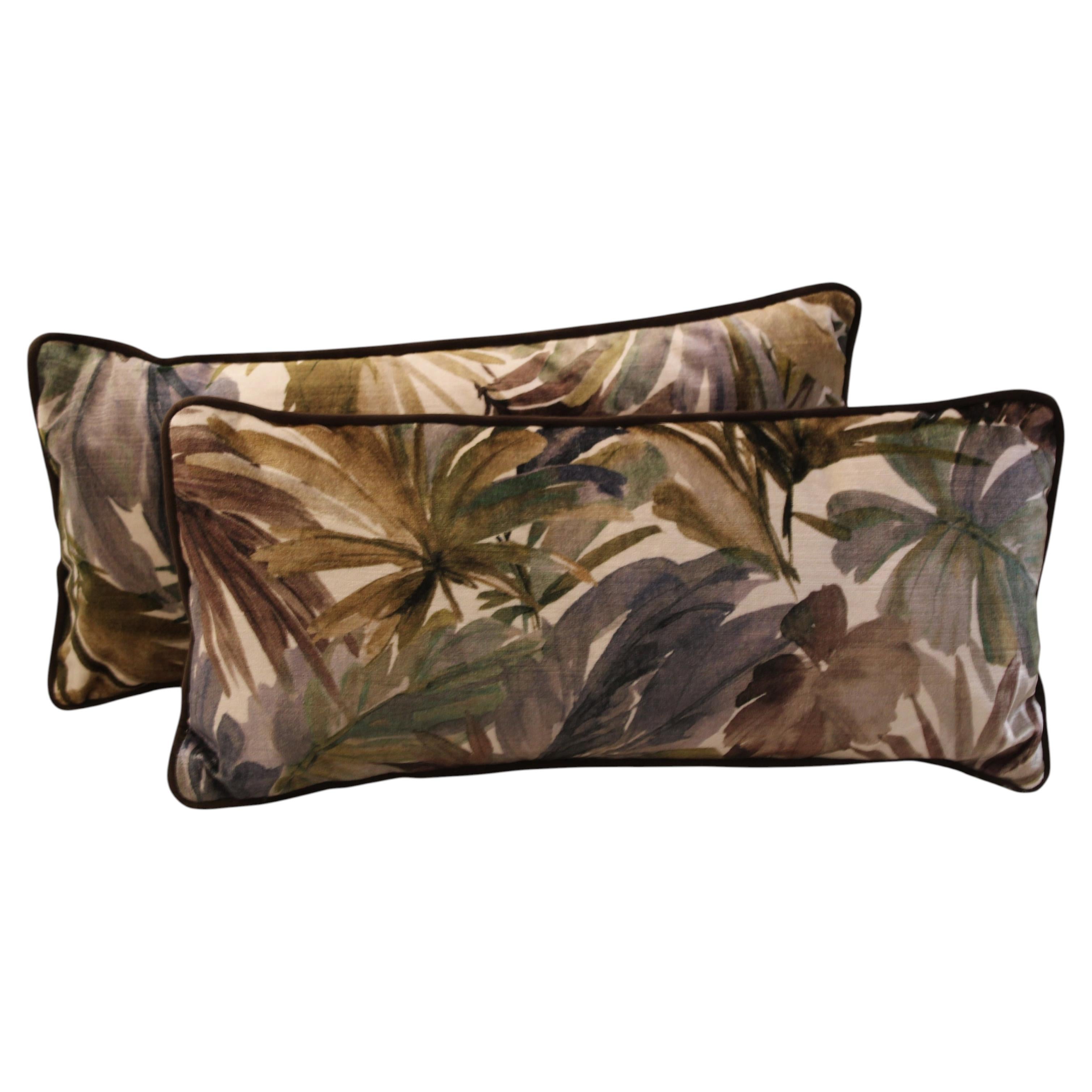 Pair of Handcrafted Botanical Velvet and Cotton Cushions, Spain, 2025 For Sale