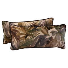 Pair of Handcrafted Botanical Velvet and Cotton Cushions, Spain, 2025