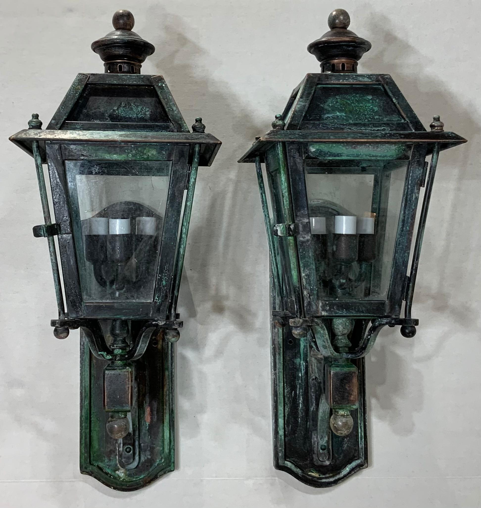 Pair of Handcrafted Brass Wall Hanging Lanterns 7