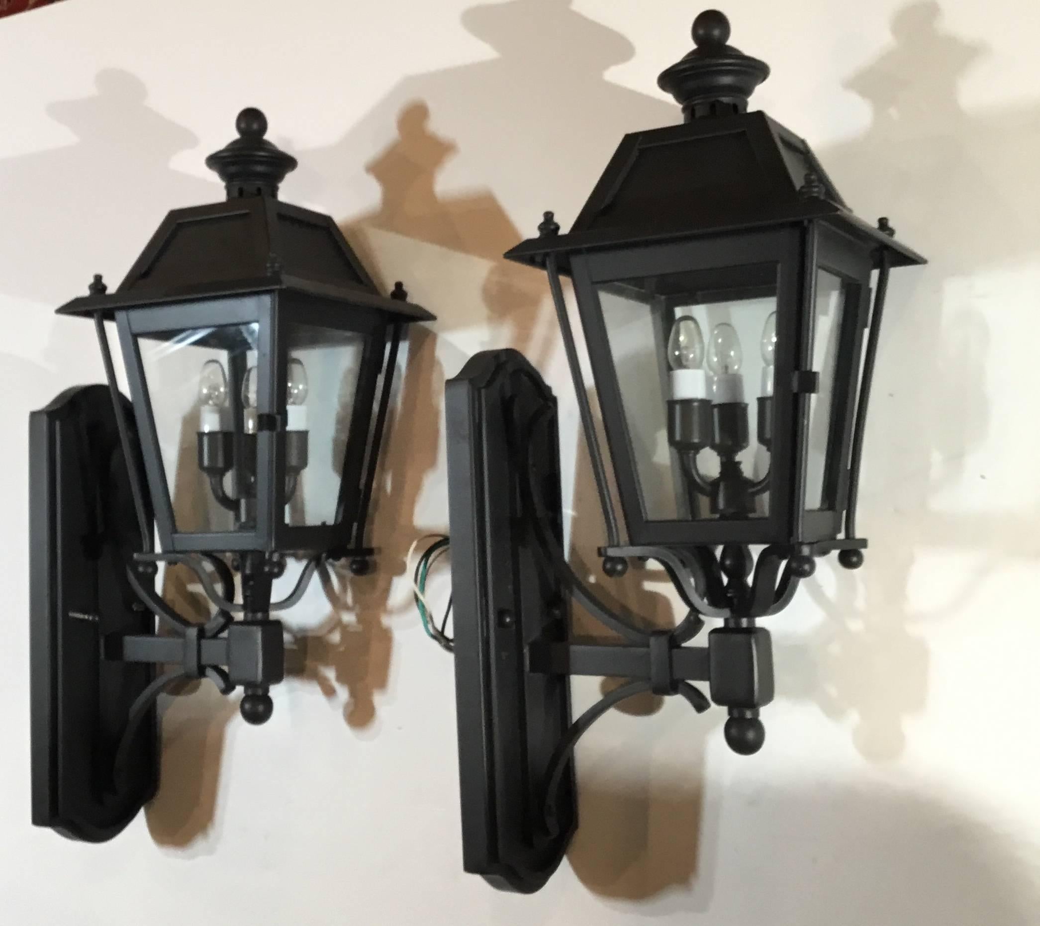 Pair of Handcrafted Brass Wall Hanging Lanterns 9