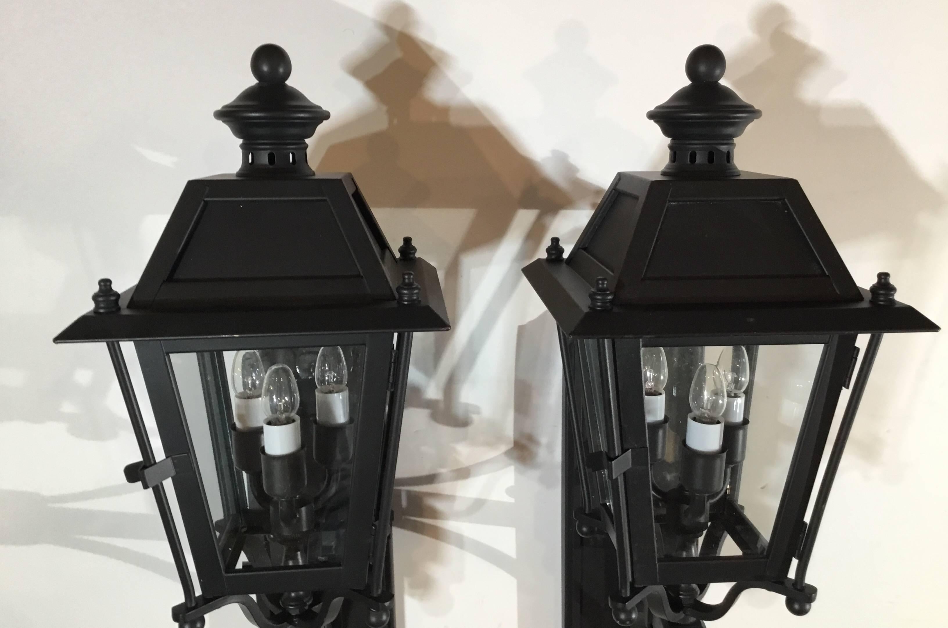 American Pair of Handcrafted Brass Wall Hanging Lanterns
