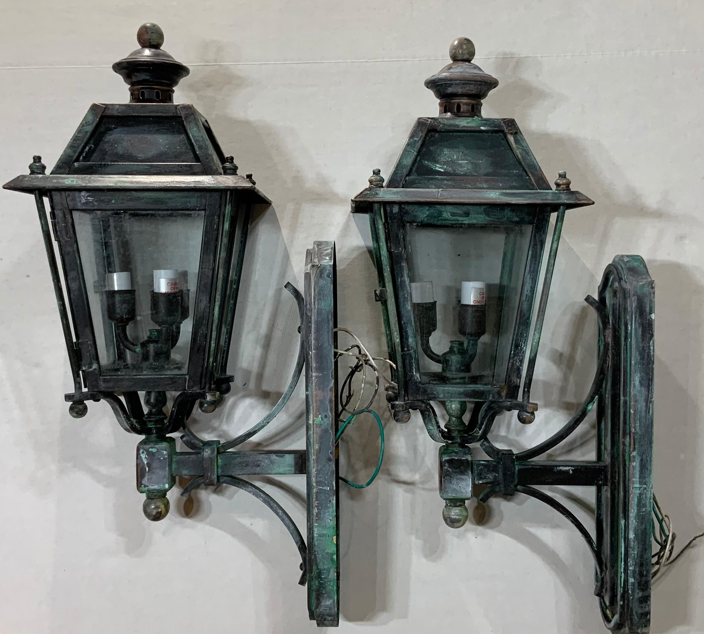 Pair of Handcrafted Brass Wall Hanging Lanterns 1