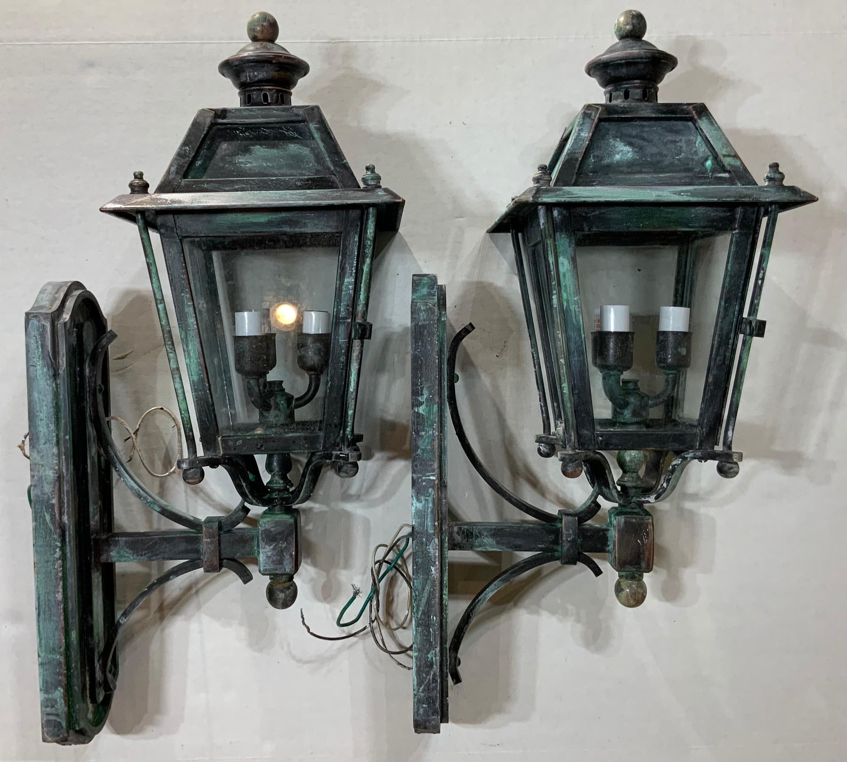 Pair of Handcrafted Brass Wall Hanging Lanterns 2