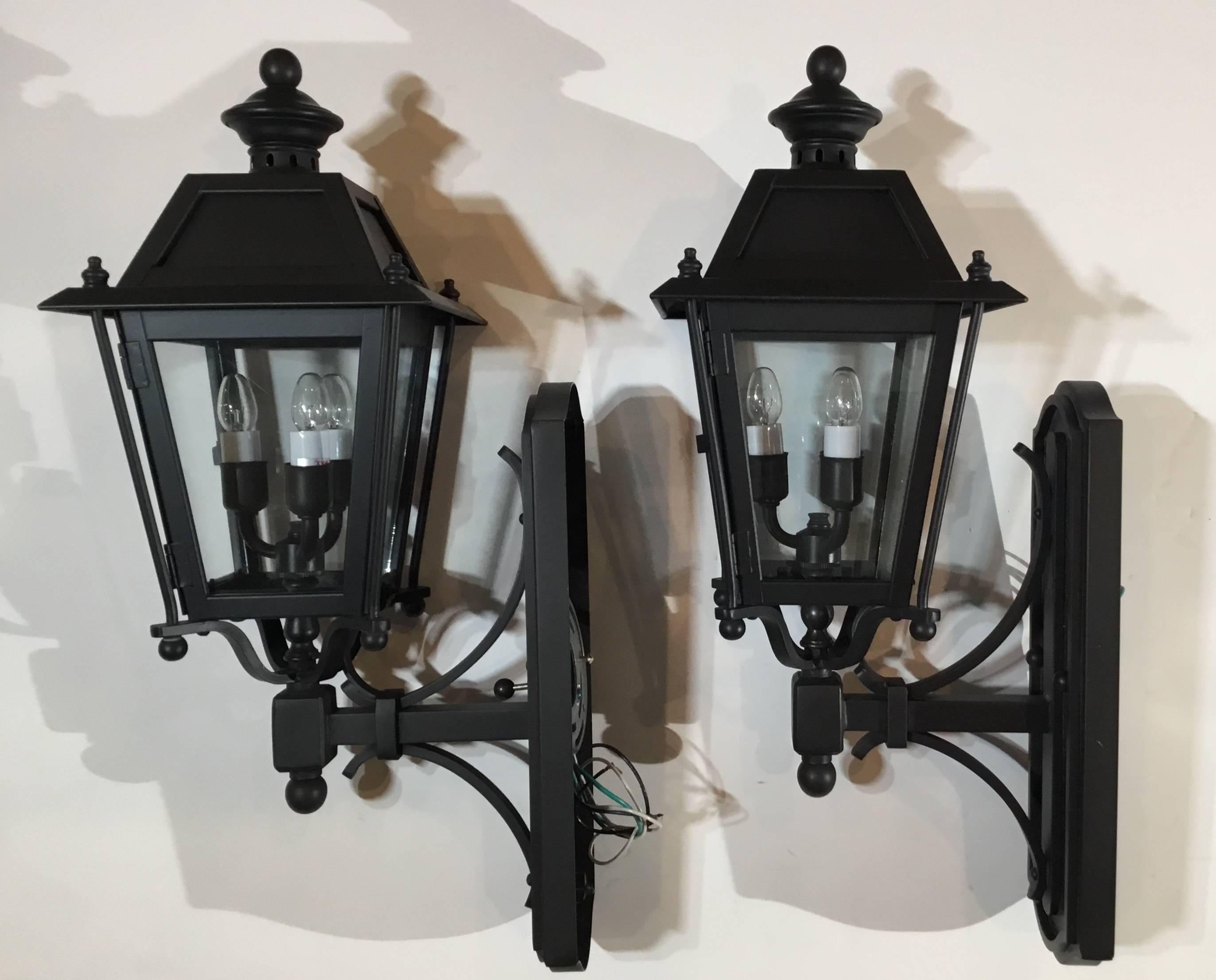 Pair of Handcrafted Brass Wall Hanging Lanterns 3