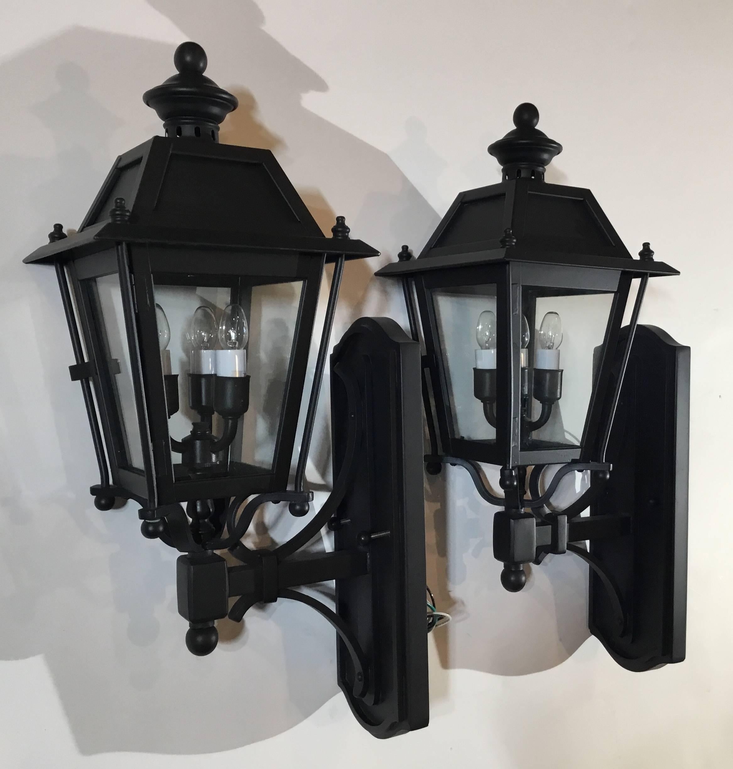 Pair of Handcrafted Brass Wall Hanging Lanterns 4