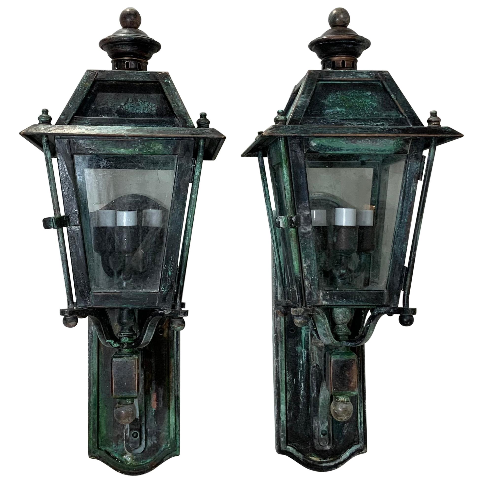 Pair of Handcrafted Brass Wall Hanging Lanterns