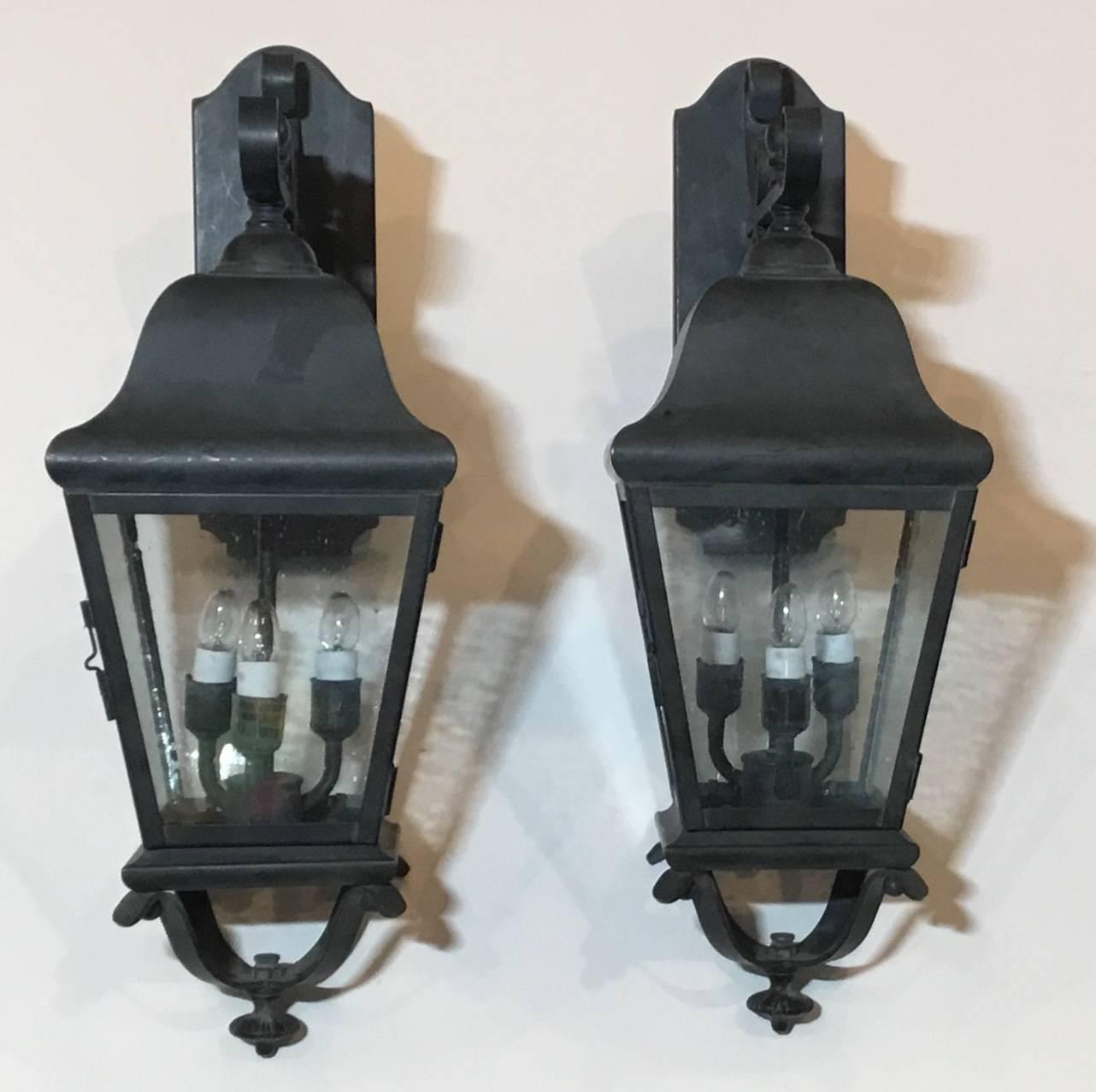 American Pair of Handcrafted Brass Wall Lantern 