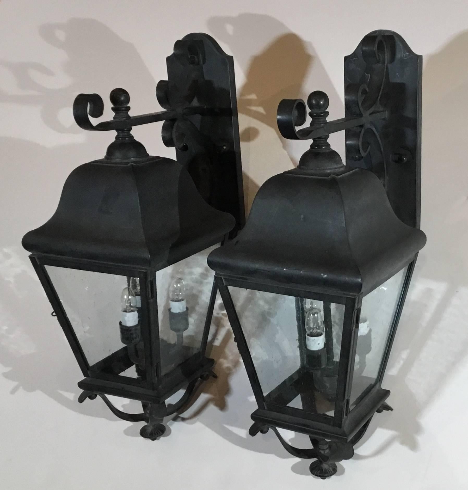 Pair of Handcrafted Brass Wall Lantern  In Excellent Condition In Delray Beach, FL