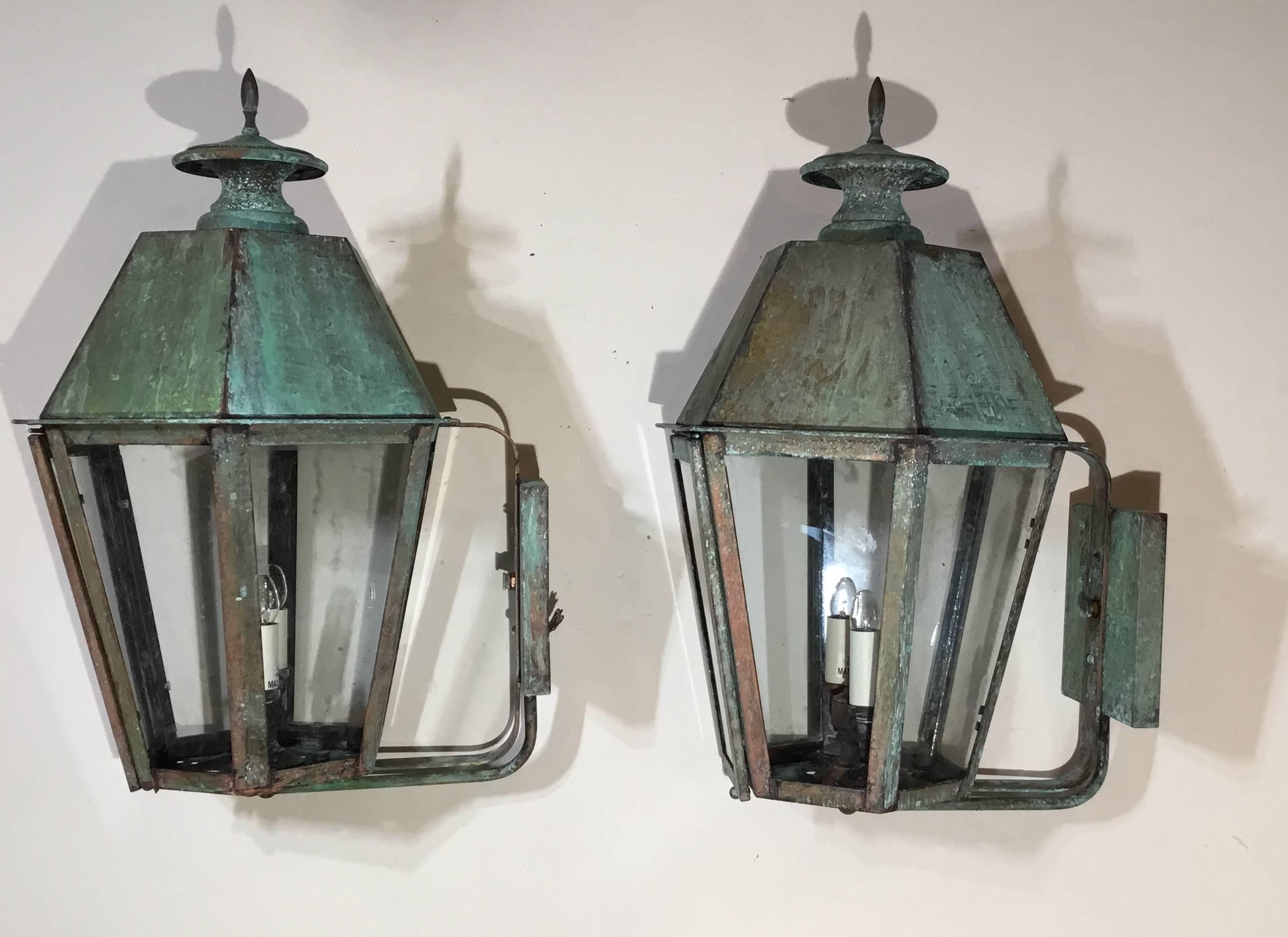 Pair of Handcrafted Brass Wall Lanterns 6