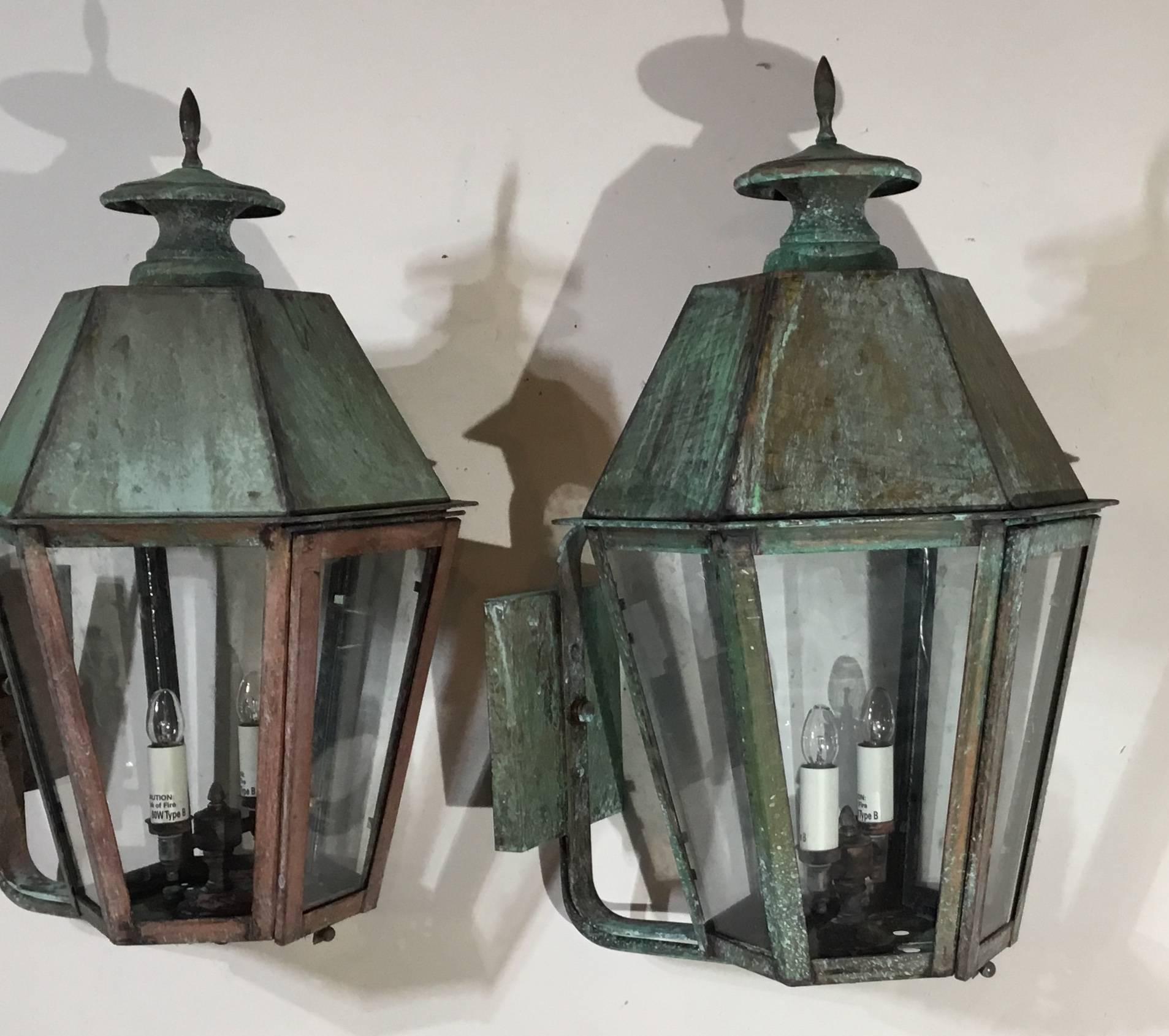 Pair of Handcrafted Brass Wall Lanterns 9