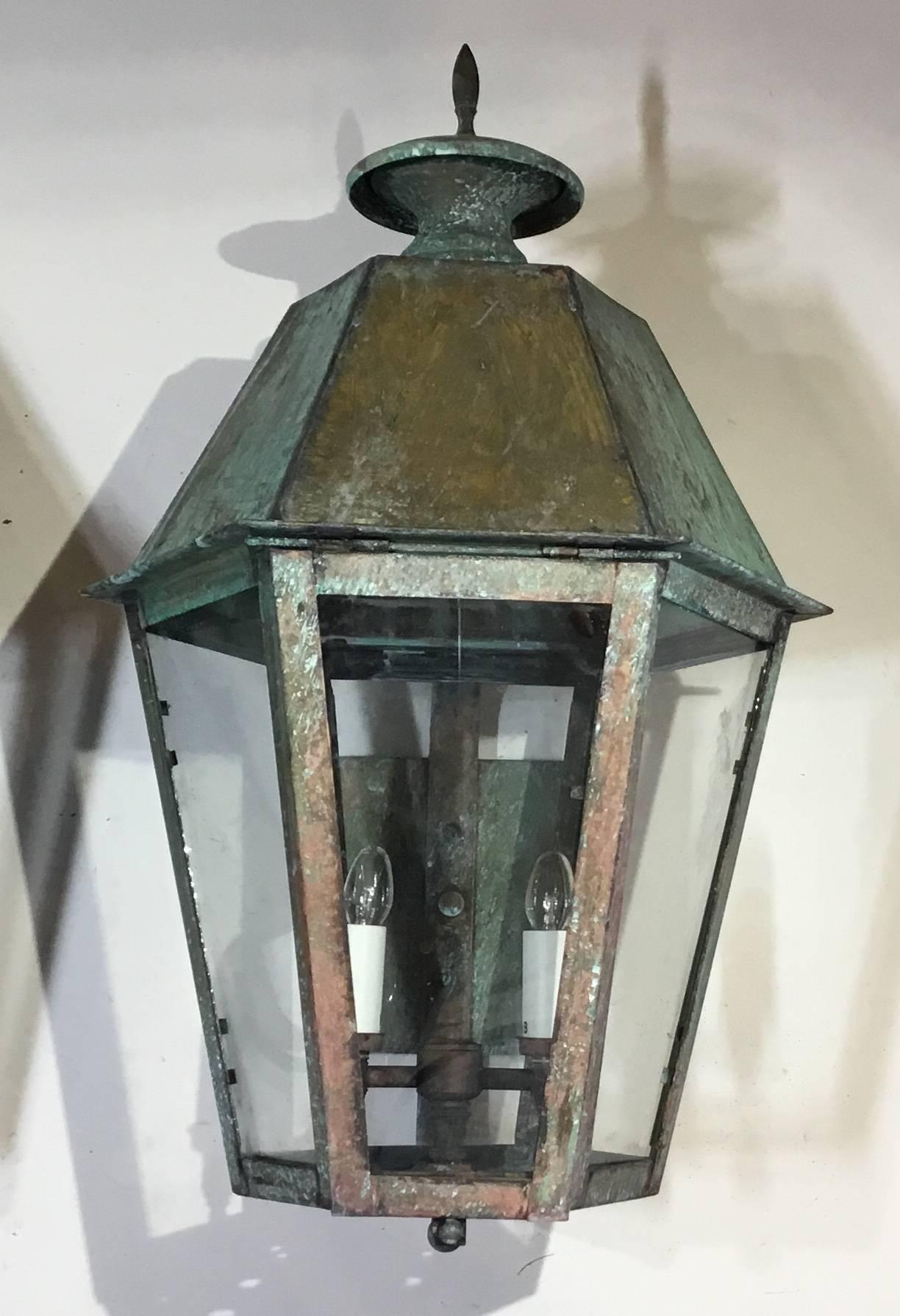 American Pair of Handcrafted Brass Wall Lanterns