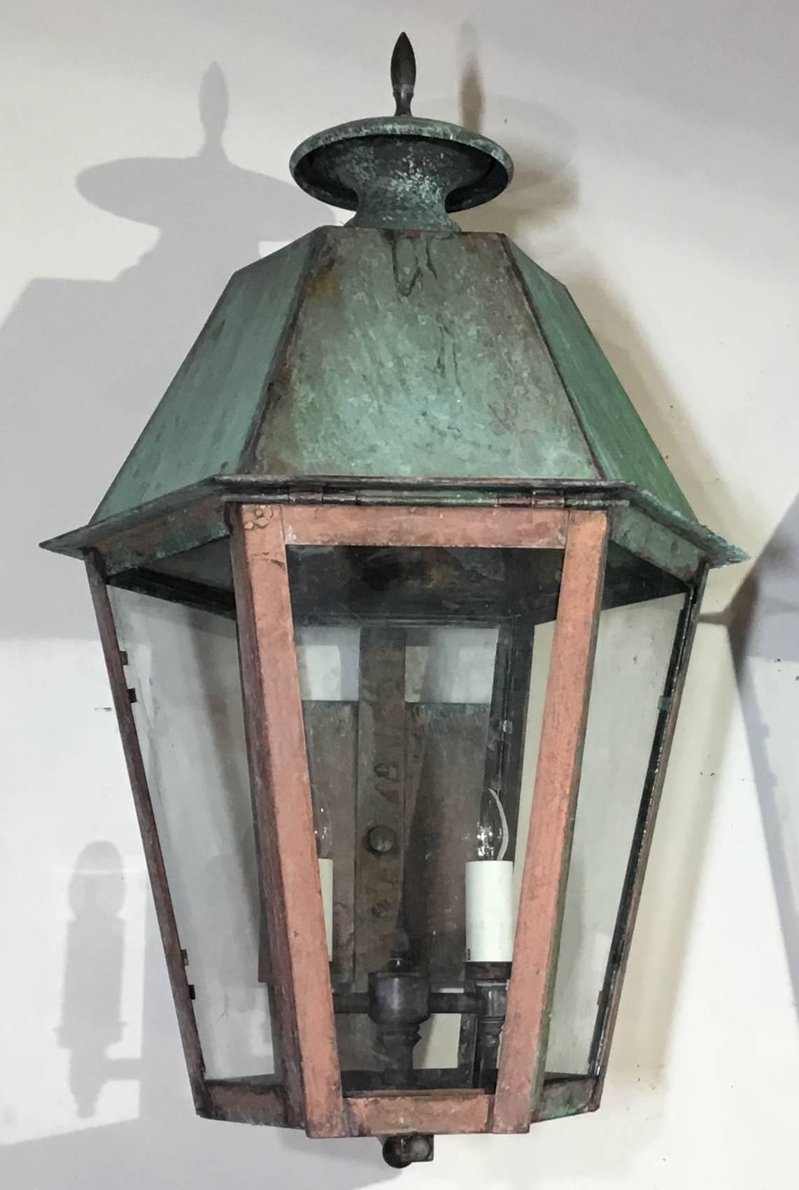 Pair of Handcrafted Brass Wall Lanterns In Excellent Condition In Delray Beach, FL