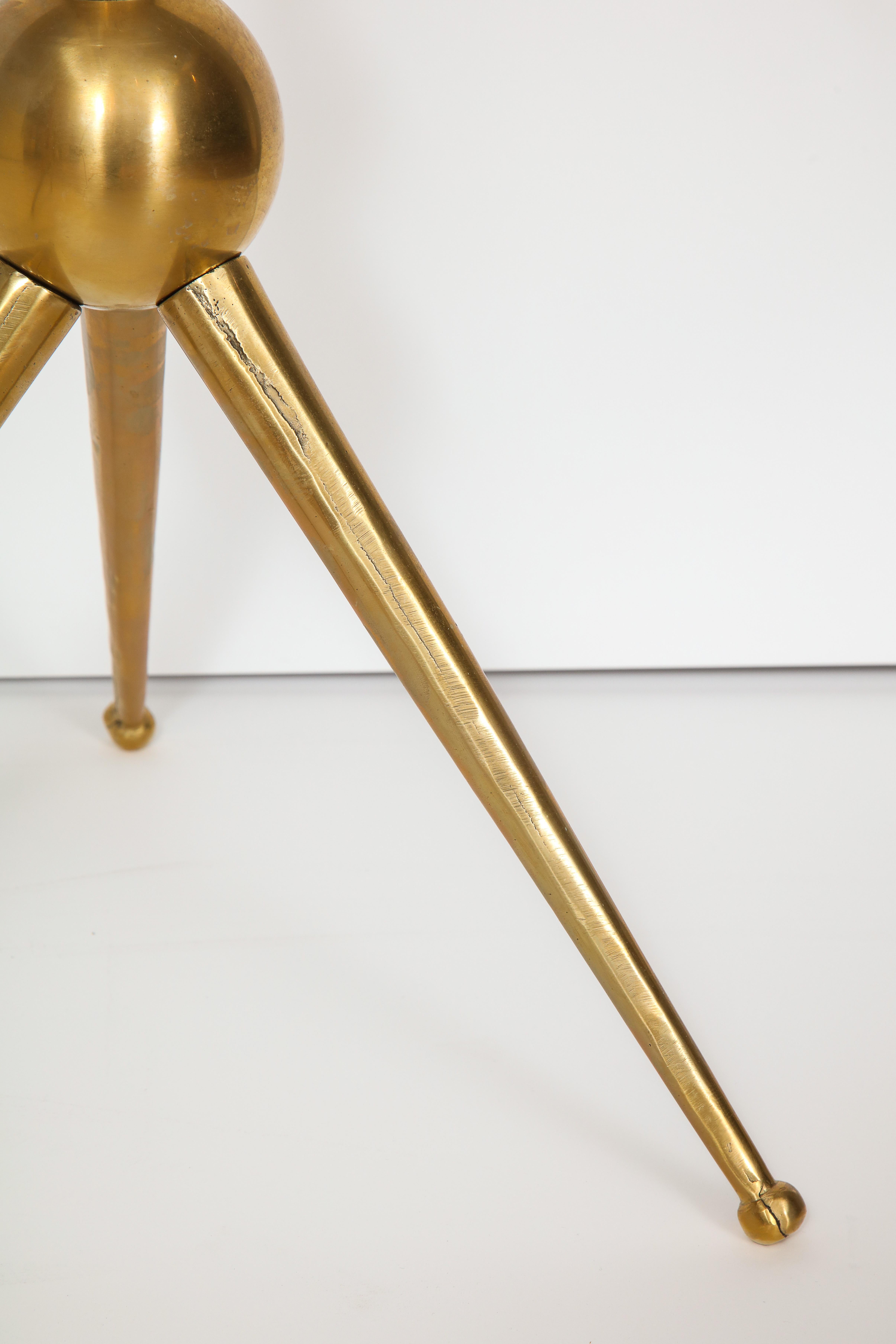 Mid-Century Modern Pair of Handcrafted Bronze and Glass Tripod Martini Side Tables, Italy