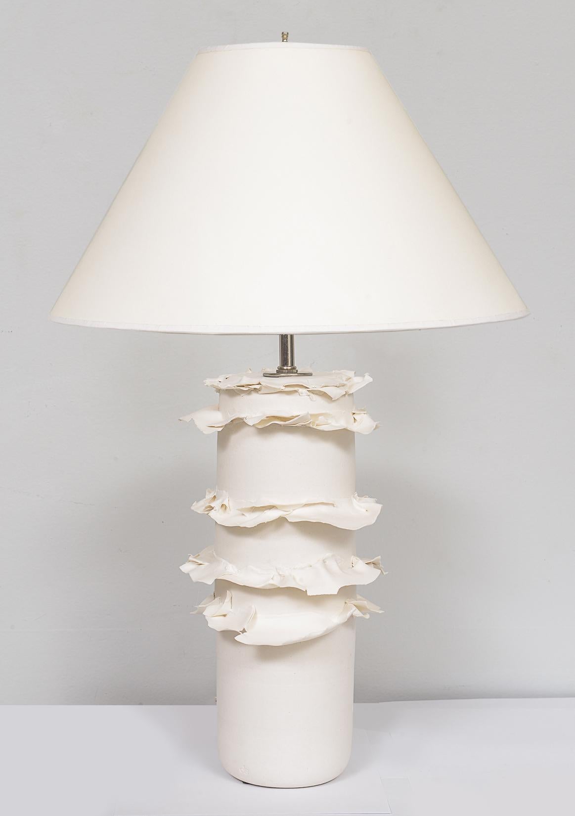 Pair of French Handcrafted Porcelain Swirl Lamps by Dora Stanczel. Set of 2.
Height 1 (from lamp base to finial): 24.5