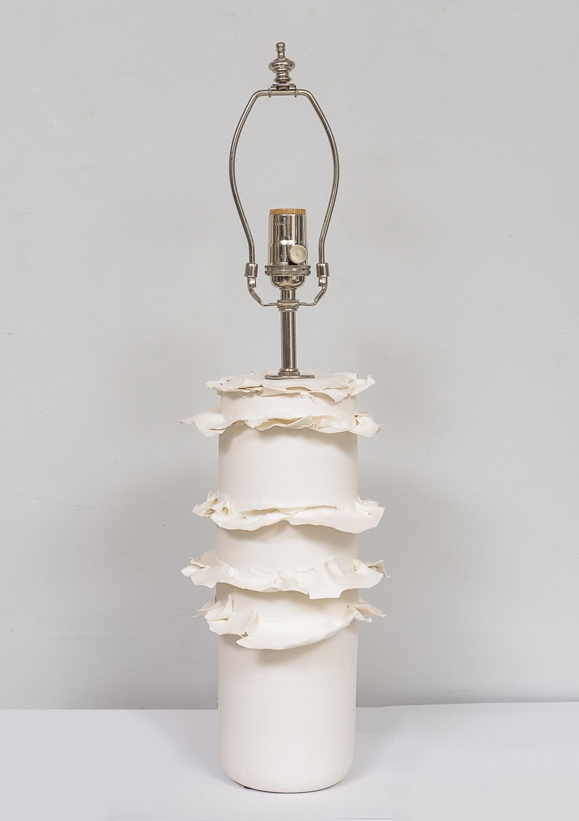 Contemporary Pair of French Bespoke Porcelain Swirl Lamps For Sale