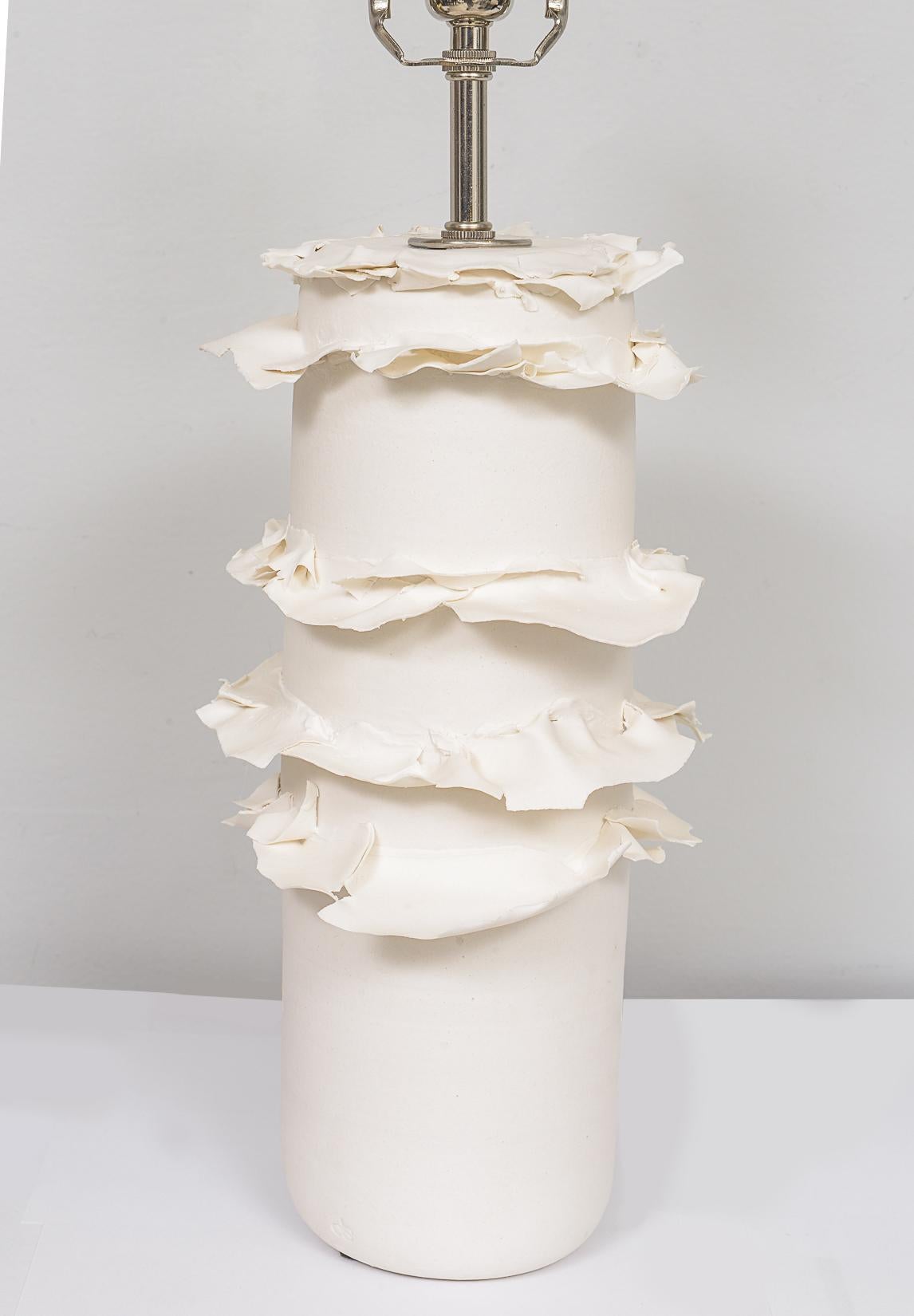 Modern Pair of French Bespoke Porcelain Swirl Lamps For Sale