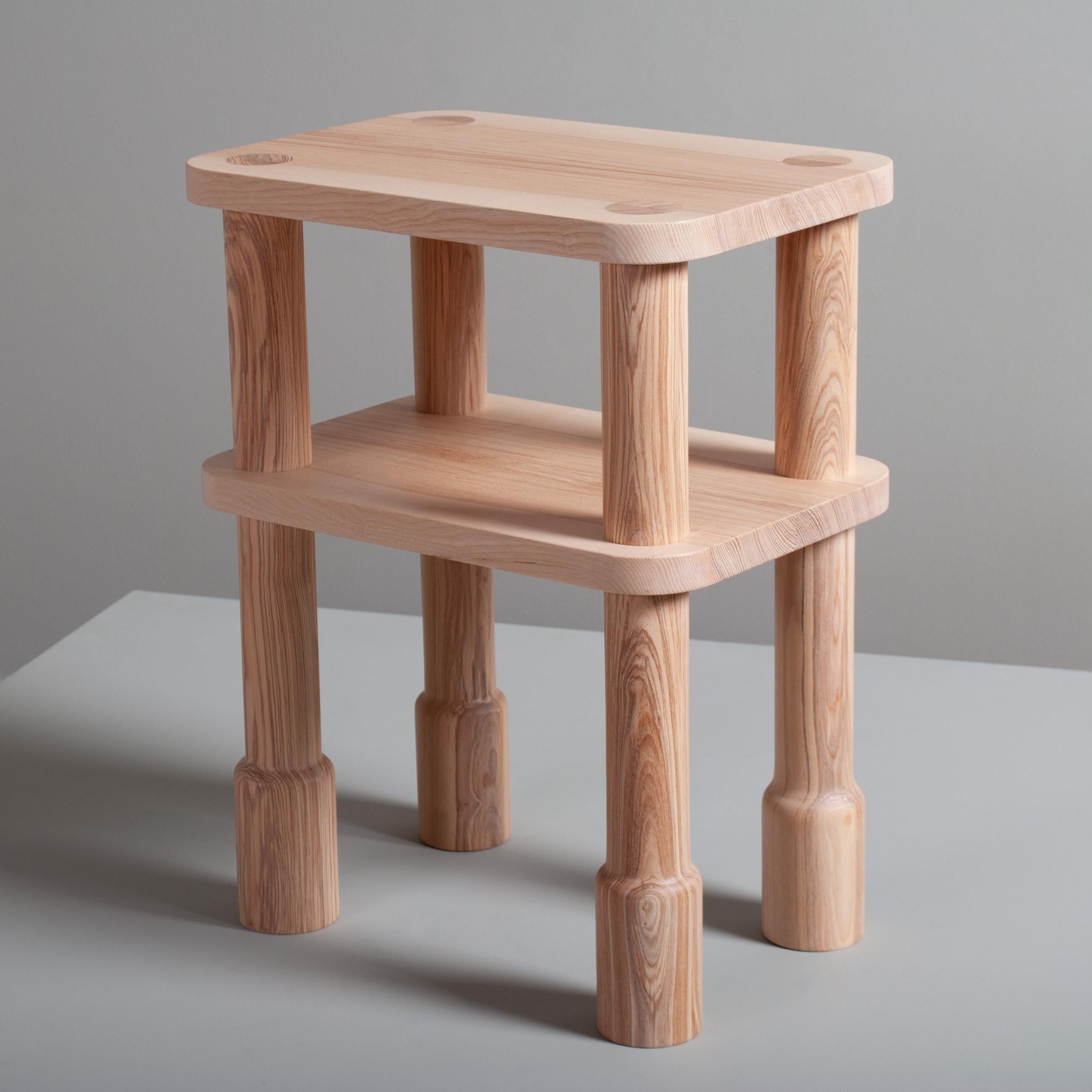 A pair of hand-crafted and turned English ash Maunsell end tables. 
These are bespoke pieces of fine quality, handmade by our master craftsman in solid English ash. Finished in durable Osmo oil.
Custom dimensions are available upon request. Also