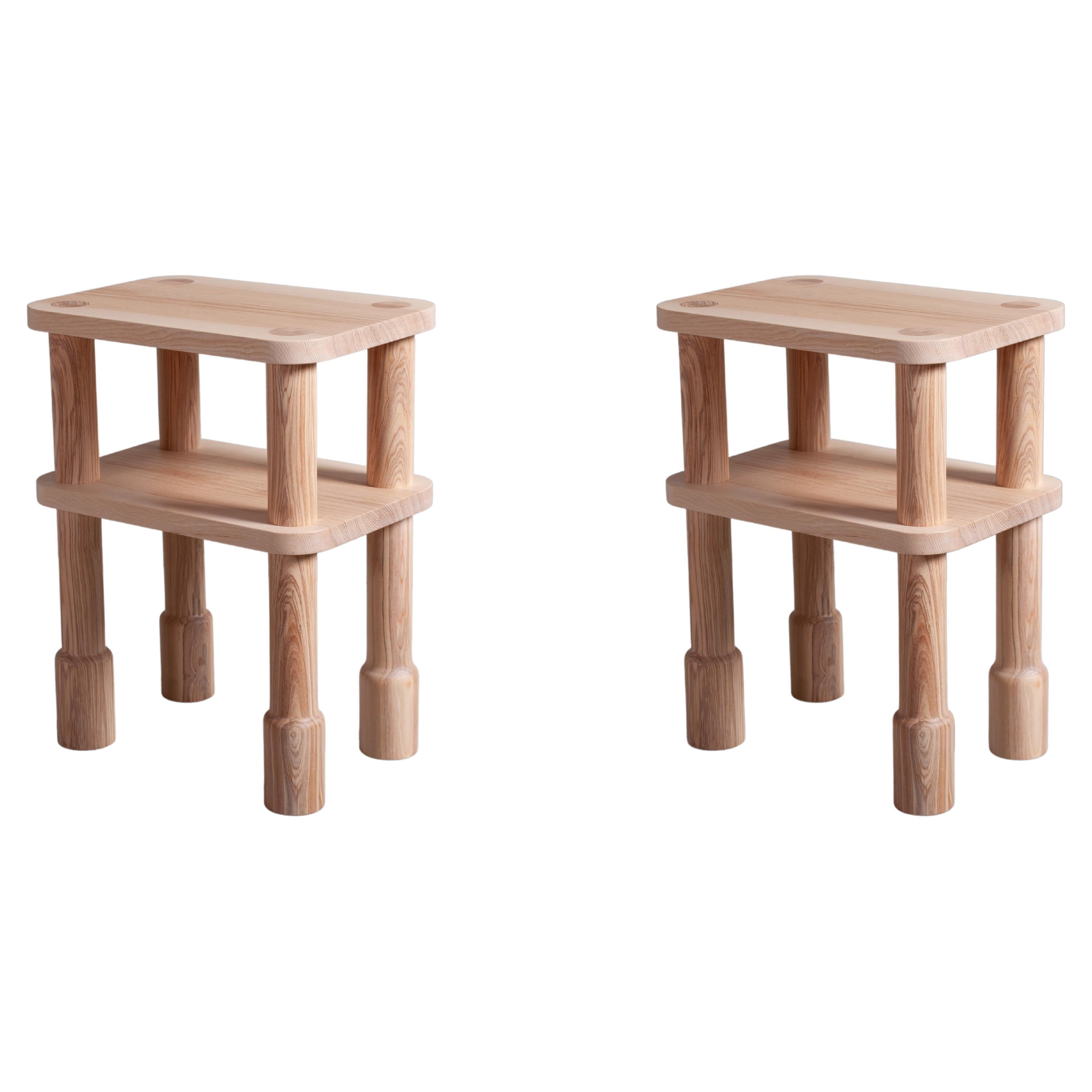 Pair of Handcrafted Contemporary English Ash End Tables For Sale