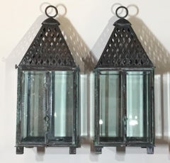 Pair of Handcrafted Copper Garden Candle Lantern