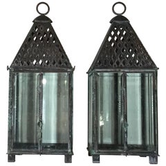 Vintage Pair of Handcrafted Copper Garden Candle Lantern