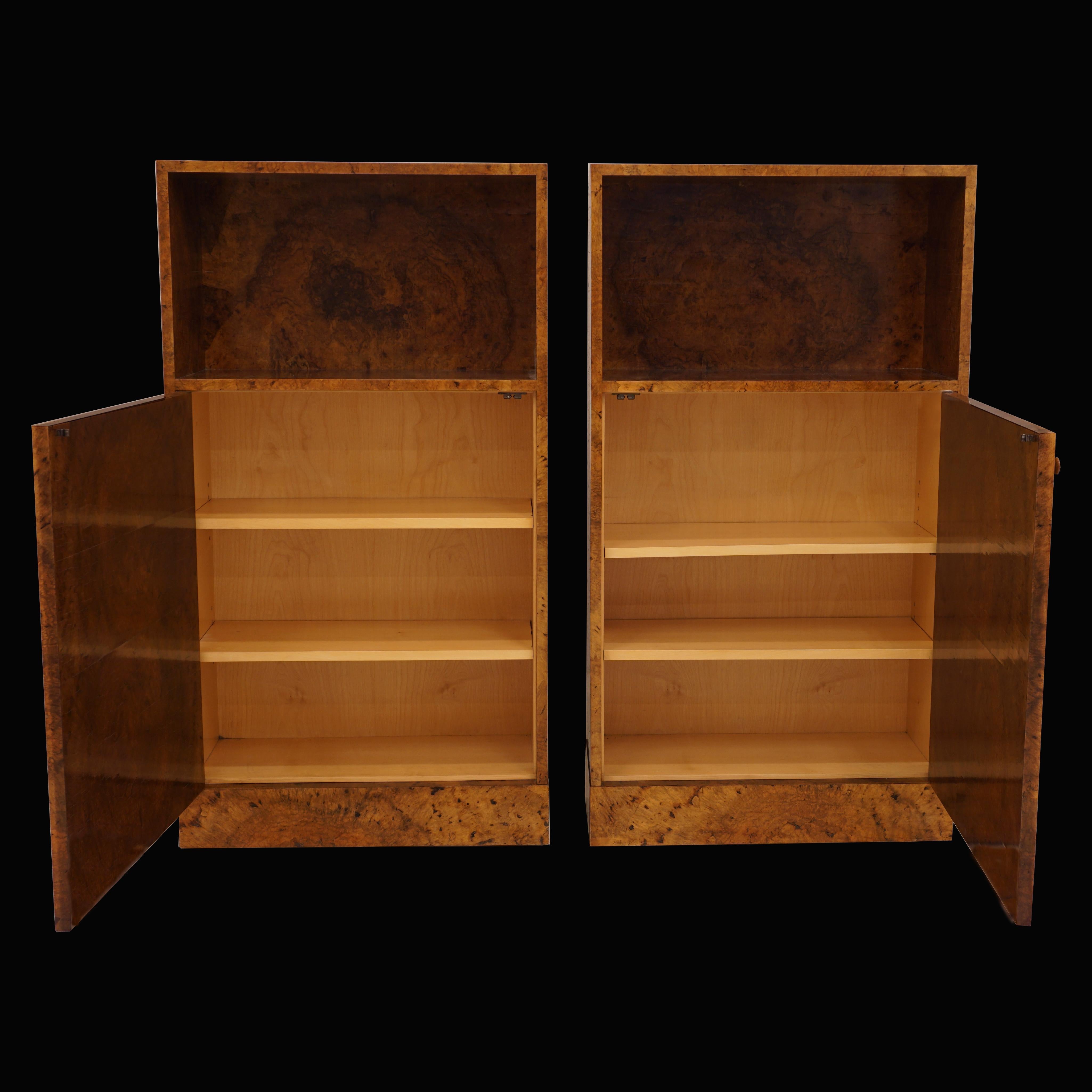 Modern Pair of Handcrafted Danish 1930s Birch Root Veneered Cabinets For Sale