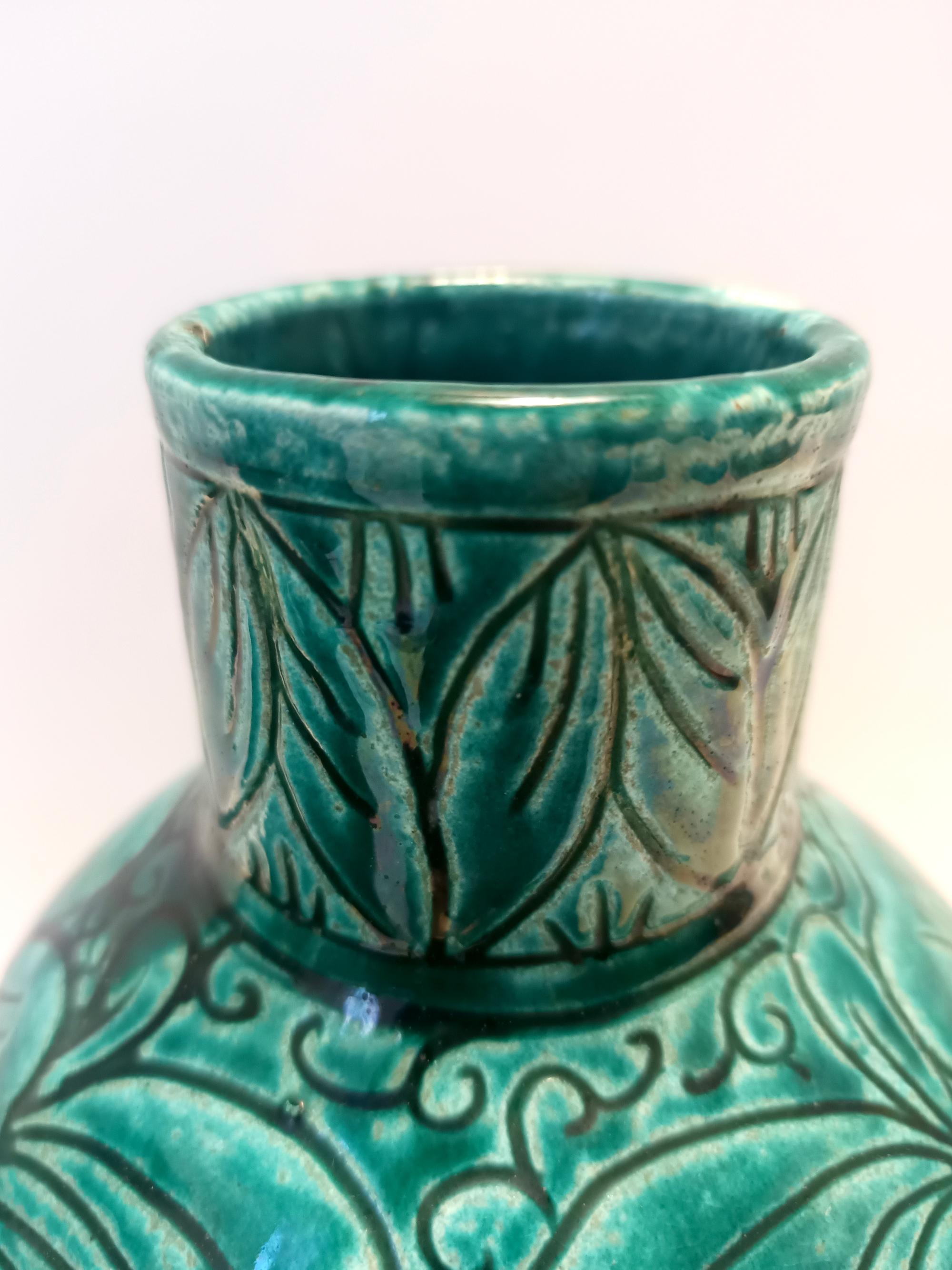 Coppia di vasi in ceramica verde realizzati a mano da Fanciullacci, Italia in vendita 2
