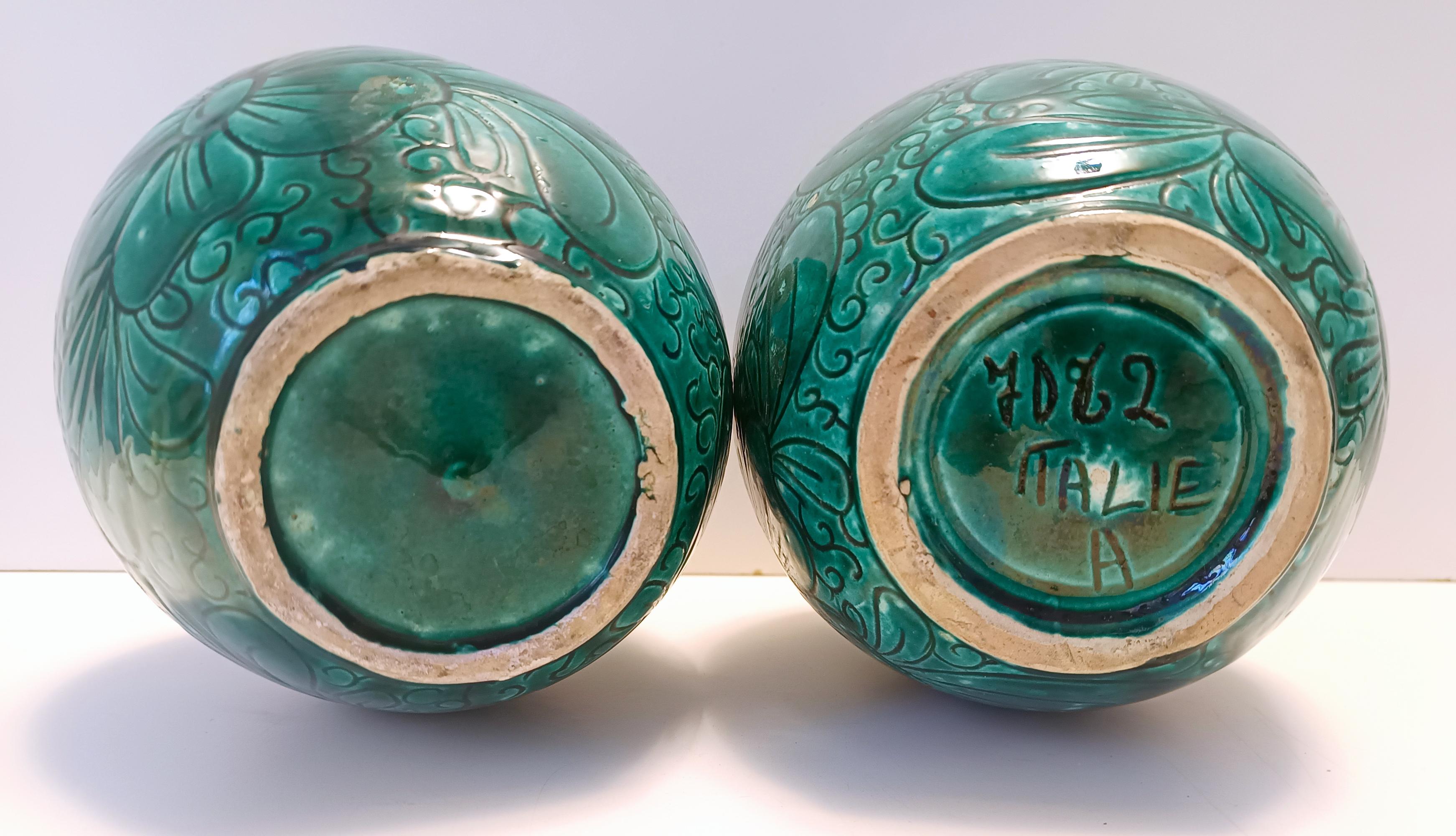 Coppia di vasi in ceramica verde realizzati a mano da Fanciullacci, Italia in vendita 3
