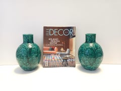 Pair of Handcrafted Green Ceramic Vases by Fanciullacci, Italy