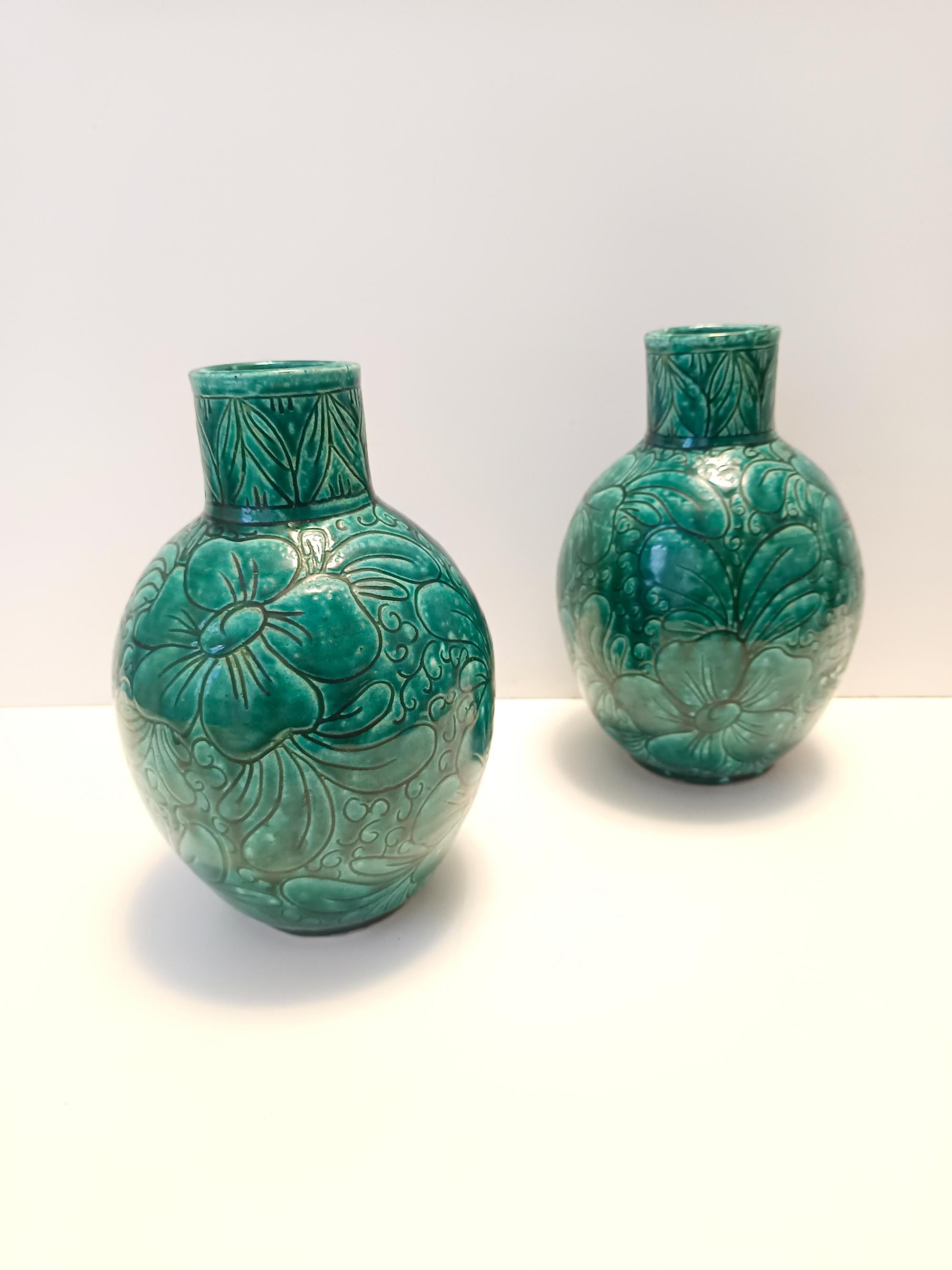 Coppia di vasi in ceramica verde realizzati a mano da Fanciullacci, Italia In condizioni ottime in vendita a Bresso, Lombardy