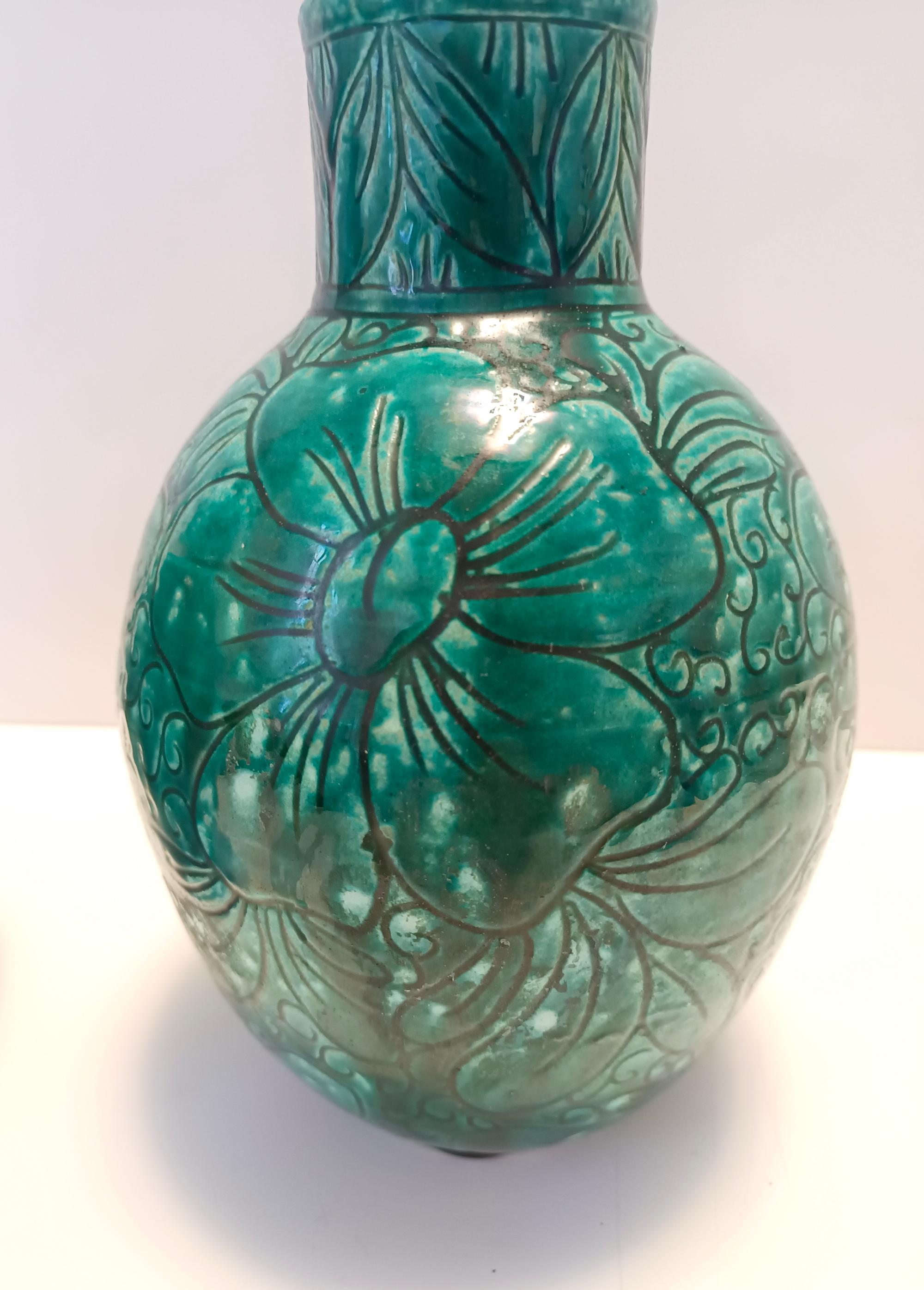 Coppia di vasi in ceramica verde realizzati a mano da Fanciullacci, Italia in vendita 1