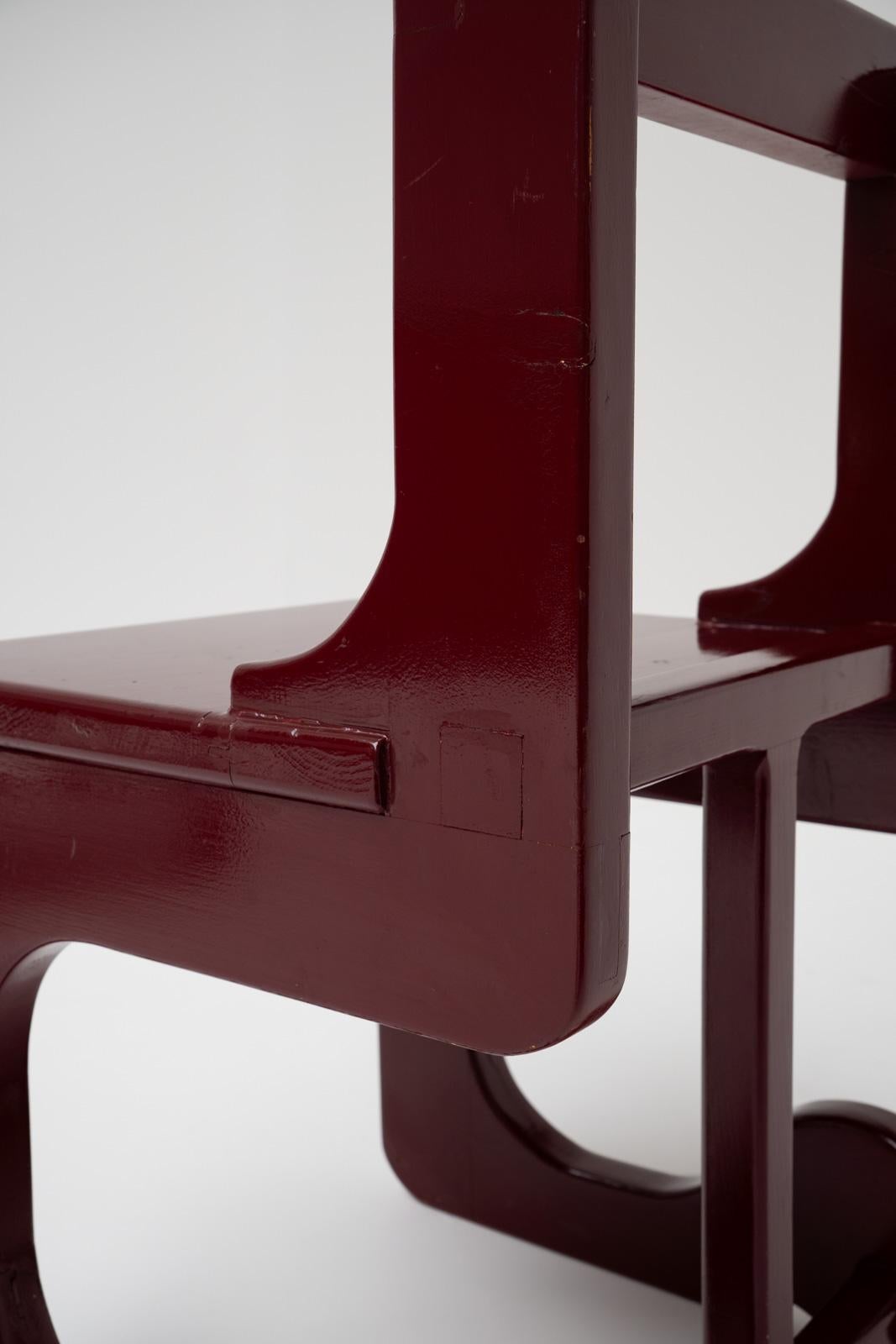 Pair of Handcrafted Maroon Chairs, Italy, 1970s 3