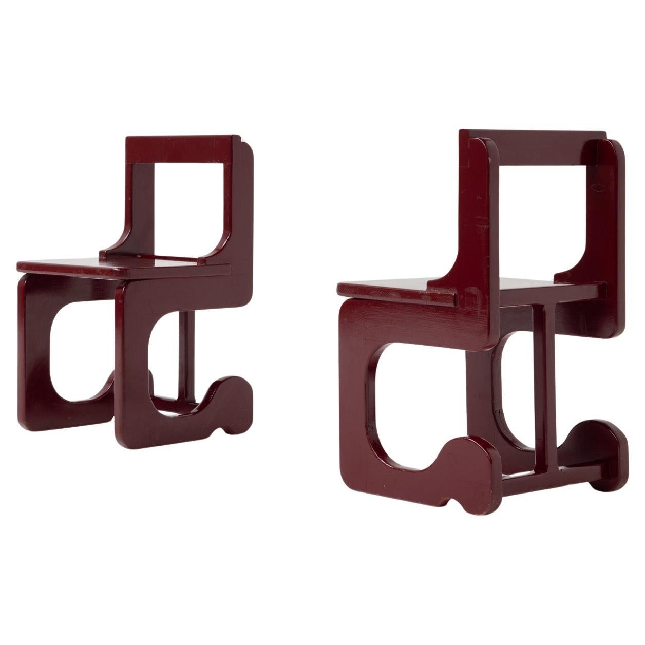 Pair of Handcrafted Maroon Chairs, Italy, 1970s For Sale