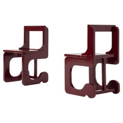 Vintage Pair of Handcrafted Maroon Chairs, Italy, 1970s