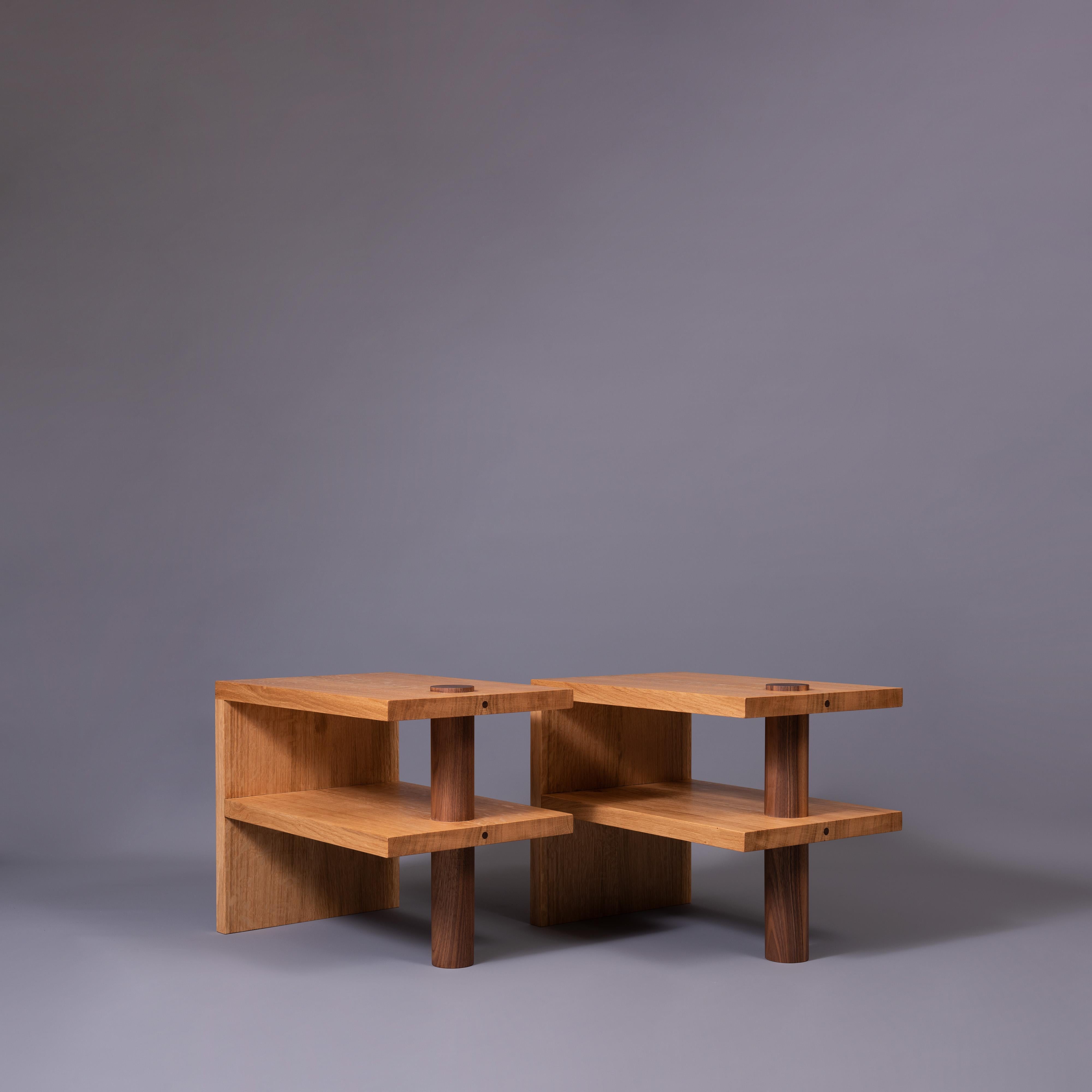 Pair of Handcrafted Oak & Walnut Night Stands For Sale 3