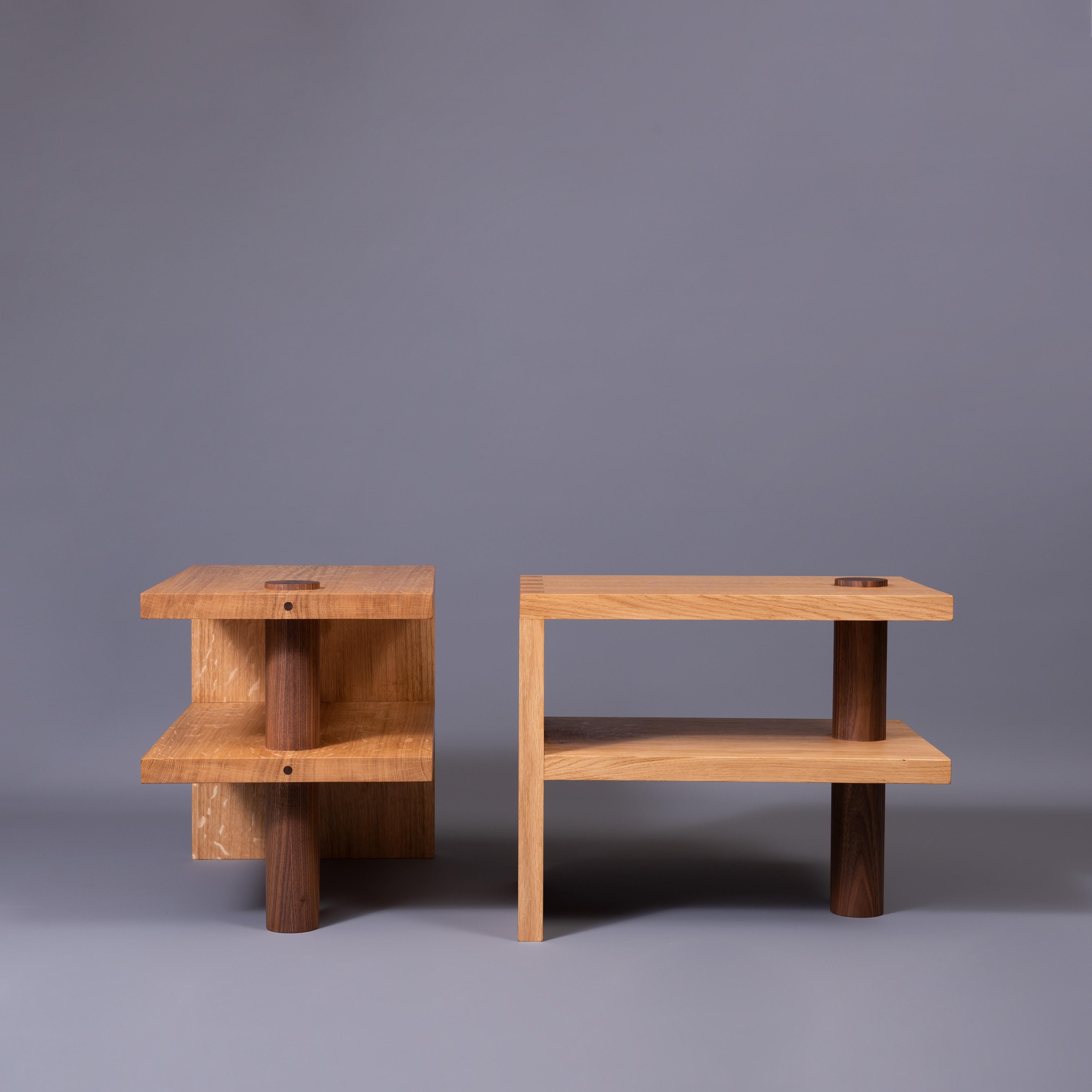 Post-Modern Pair of Handcrafted Oak & Walnut Night Stands For Sale
