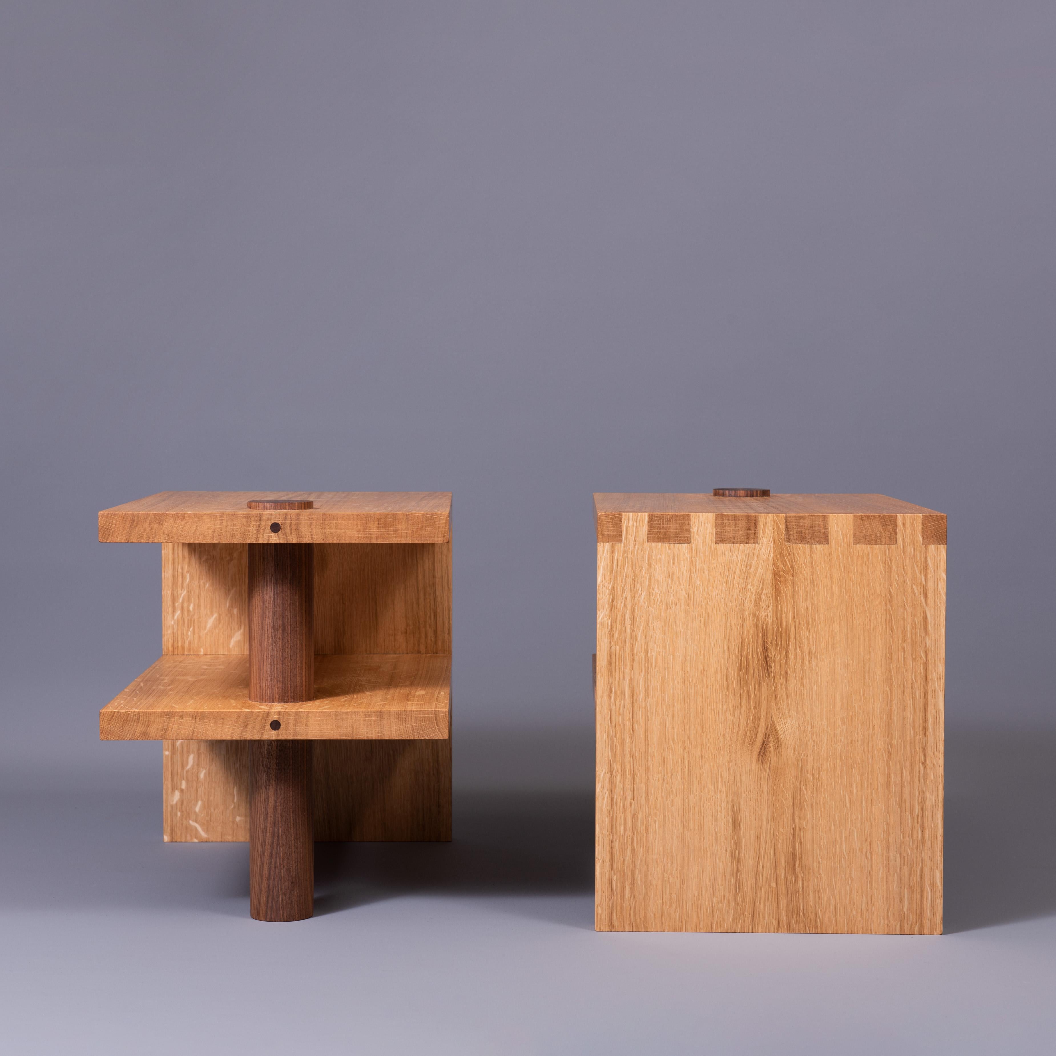 Hand-Crafted Pair of Handcrafted Oak & Walnut Night Stands For Sale