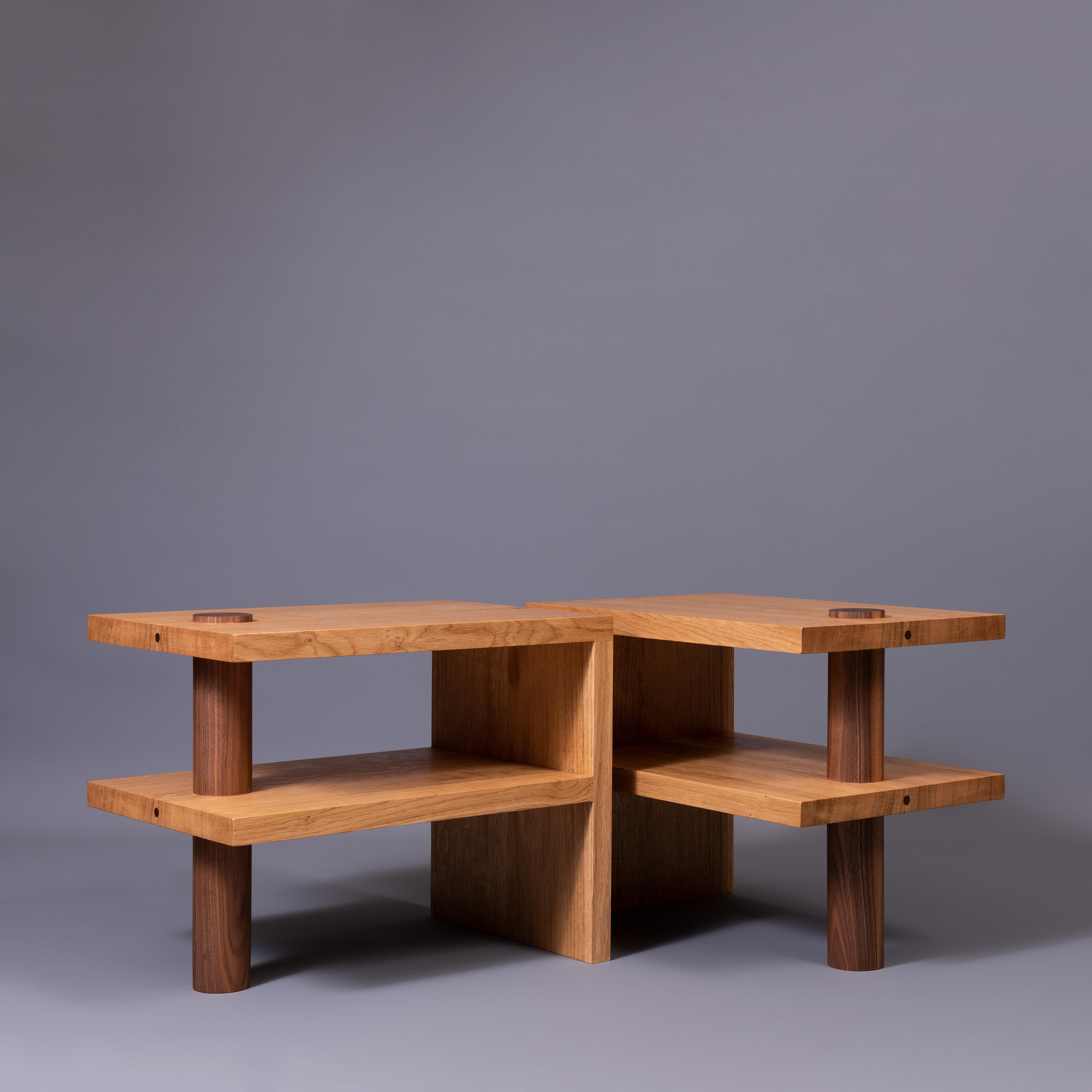 Contemporary Pair of Handcrafted Oak & Walnut Night Stands For Sale