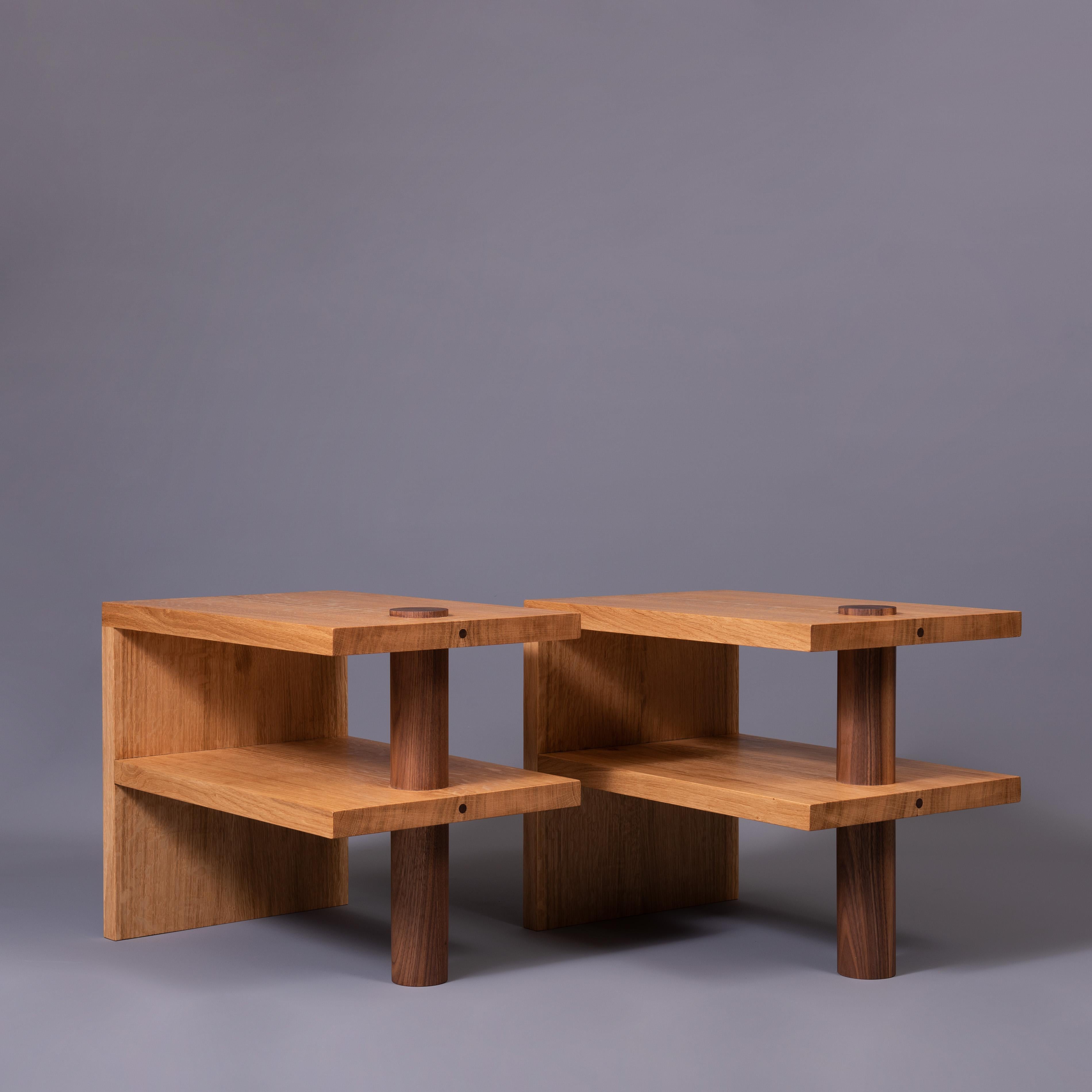 Pair of Handcrafted Oak & Walnut Night Stands For Sale 1